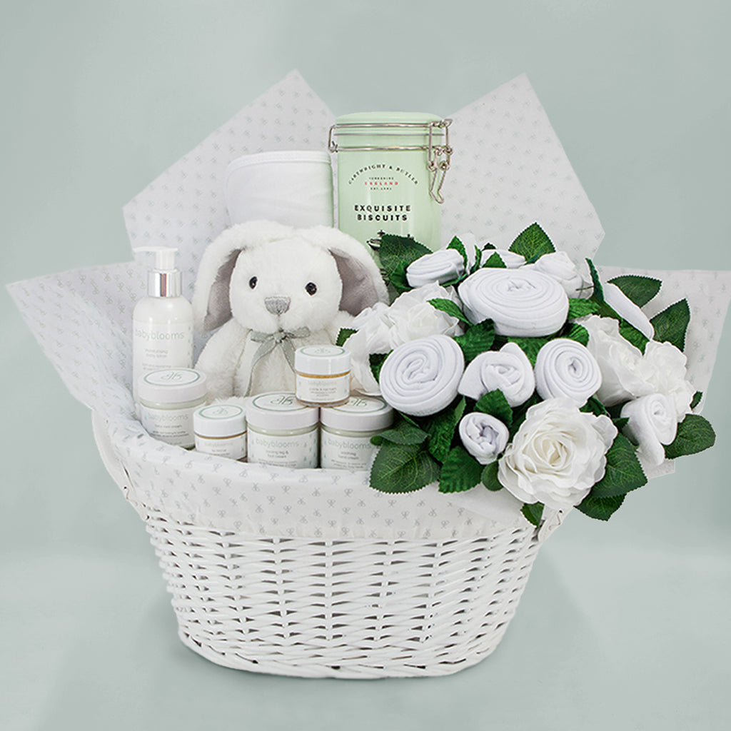 Premium Newborn & Mom Luxury Gift Basket Set - Elegant White Baby Shower Present for Pregnancy, Birth & Postpartum Care
