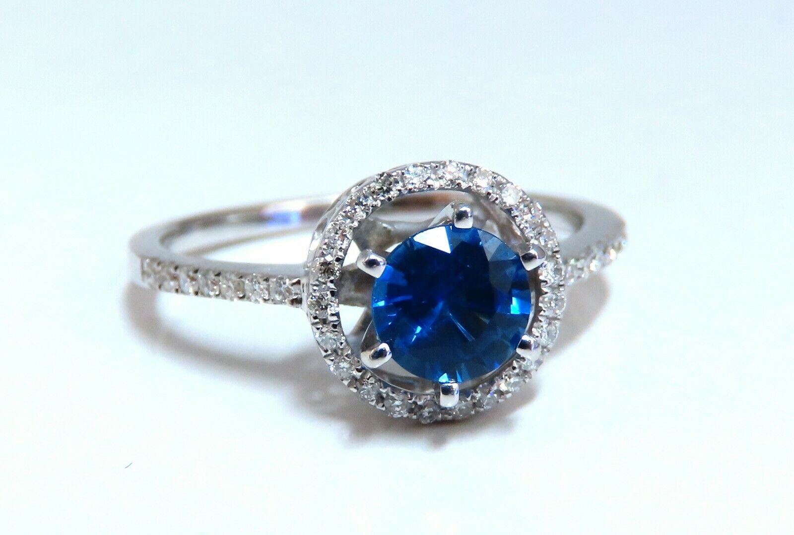 1.22ct Natural Blue Sapphire Halo Cluster Ring in 14K Gold - Elegant Engagement & Wedding Jewelry for Women