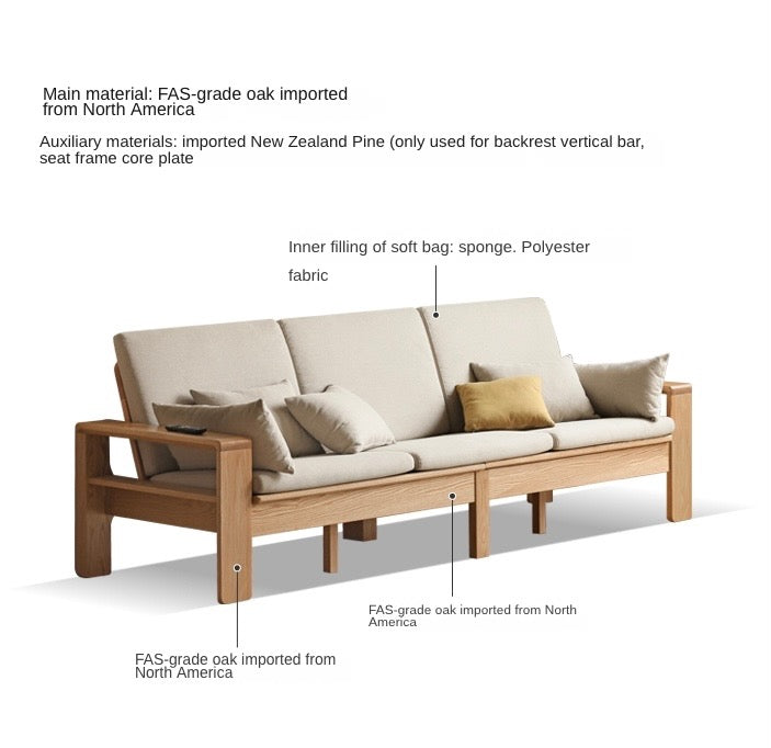 Modern Nordic Fabric Sofa - Solid Oak Wood Frame - Stylish & Durable Living Room Furniture for Small Spaces & Apartments