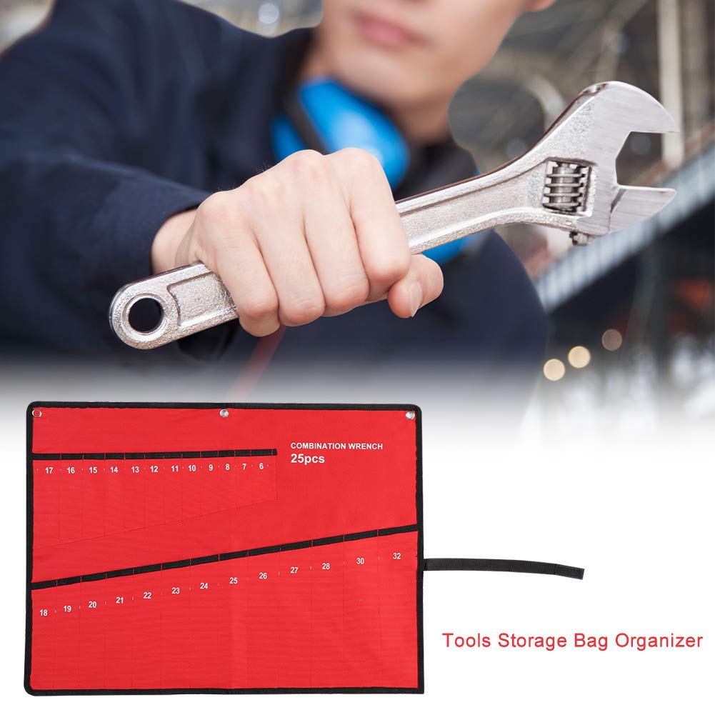 Heavy Duty Tool Storage Bag - 25 Pocket Roll Up Tool Organizer for Wrenches, Pliers & Hand Tools | Portable Tool Wrap Roll for Mechanics, Electricians & DIY Projects