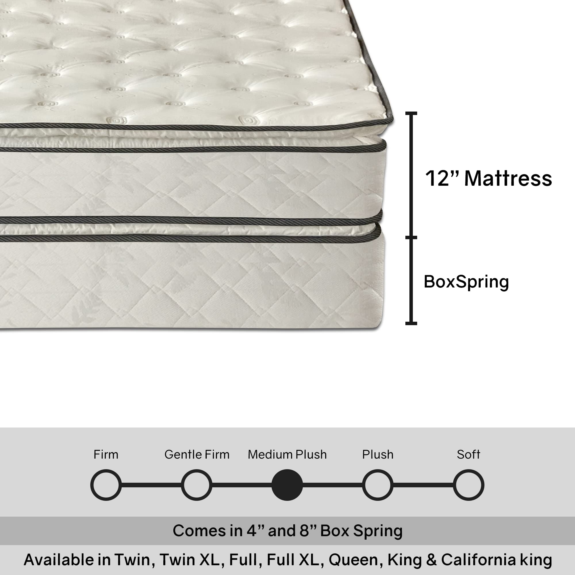 12-Inch Medium Plush Double-Sided Pillowtop Innerspring Mattress with 4