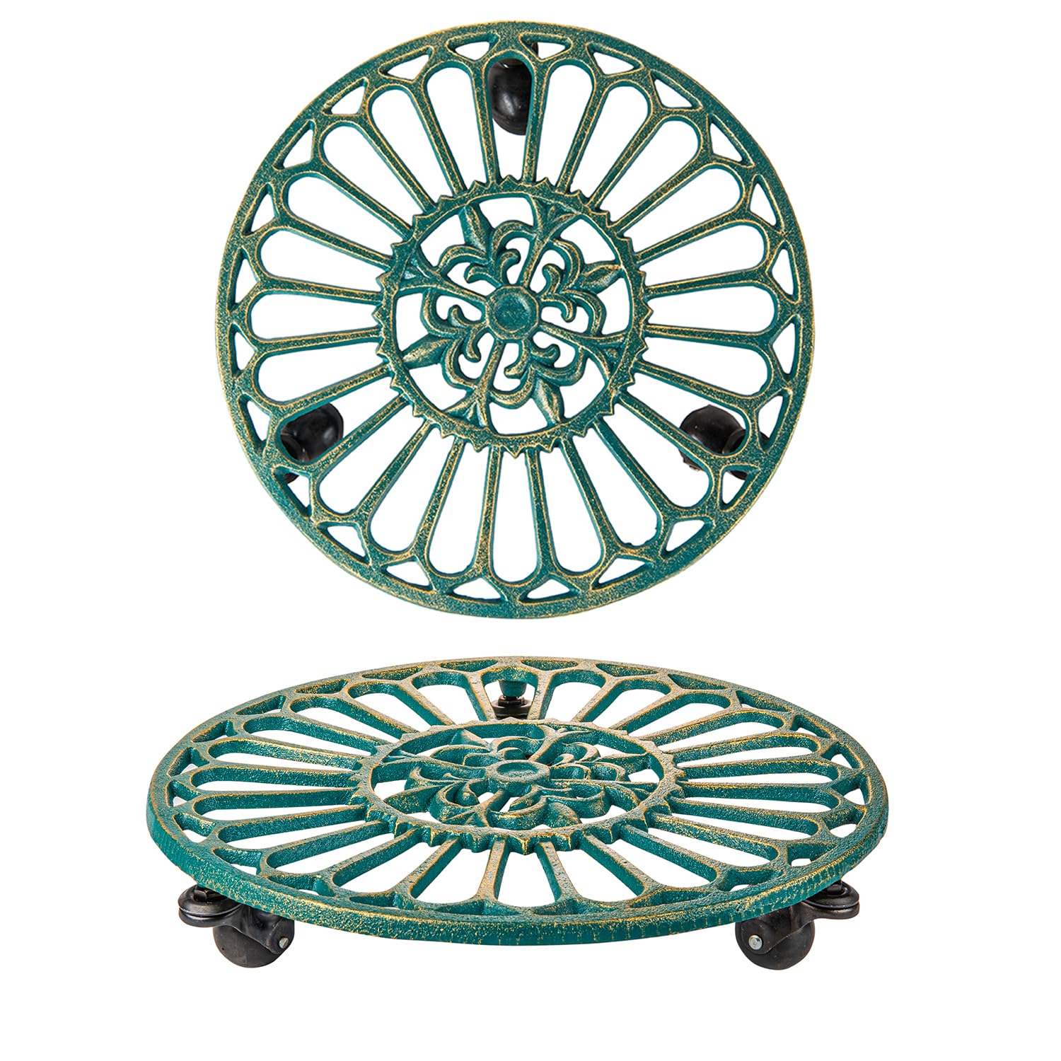 Heavy-Duty Cast Iron Plant Caddy with Wheels - 2 Pack 14.8