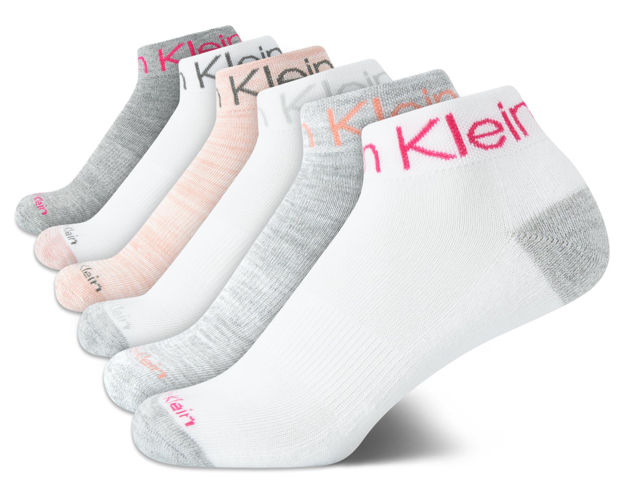 Calvin Klein Girls' Quarter Socks 6-Pack - Stretch Performance Cushioned Athletic Ankle Socks with Arch Support for Running, Gym & Everyday Comfort