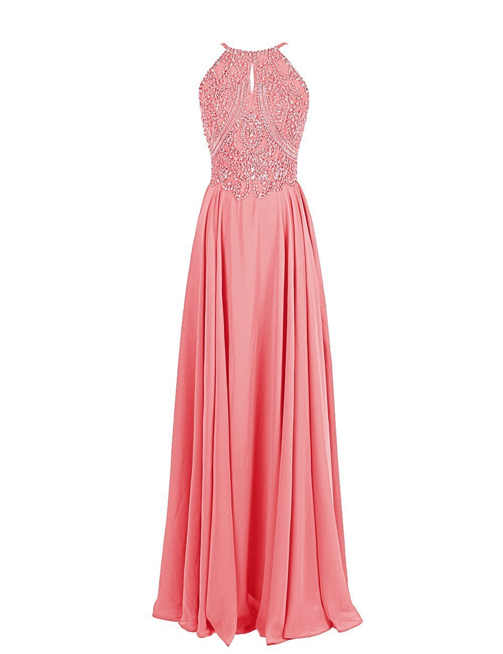 Elegant Long Chiffon Prom Dress with Beaded Bodice & Thin Straps - BD100 Formal Evening Gown for Homecoming, Wedding Guest & Special Occasions