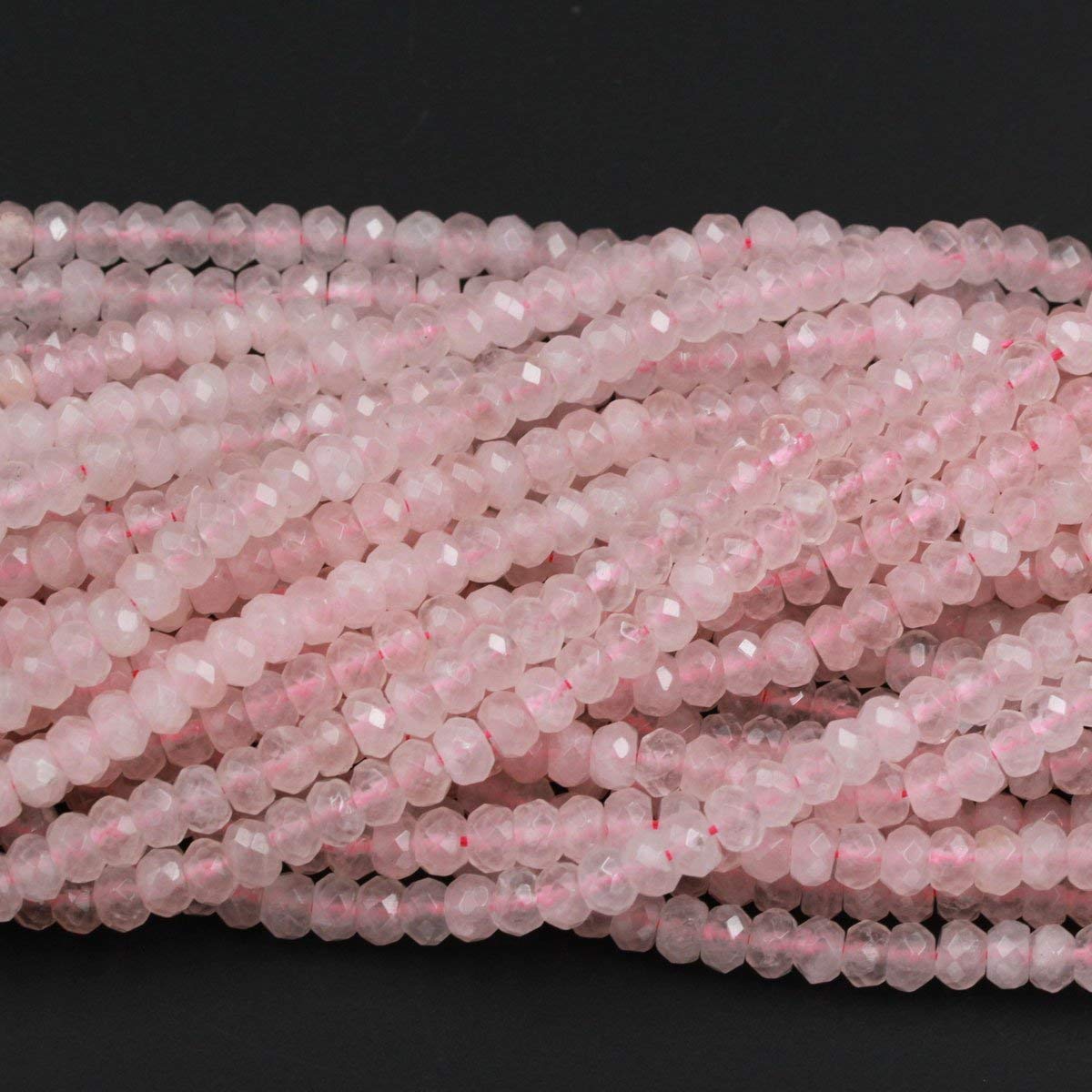 7mm to 8mm Natural Rose Quartz Faceted Rondelle Loose Beads - Semi Precious Gemstone Beads for Jewelry Making (Bracelet, Necklace, Earrings) - Healing Crystal Beads for Meditation, Energy Work & Spiritual Gifts