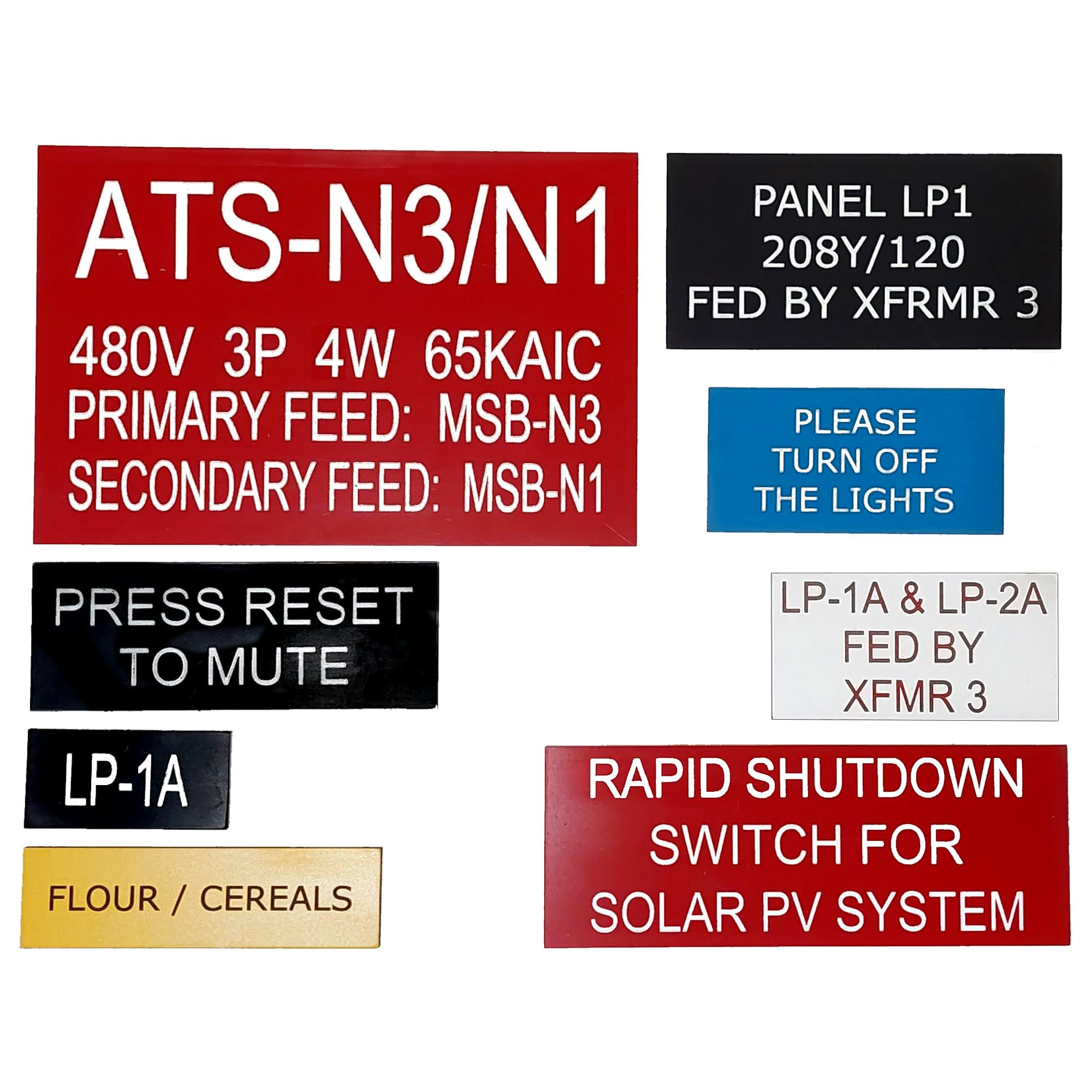 Custom Engraved Legend Plates & Name Plates - Durable Plastic Tags for UL508 Industrial Control Panels, Electrical Equipment Labeling & Industrial Applications