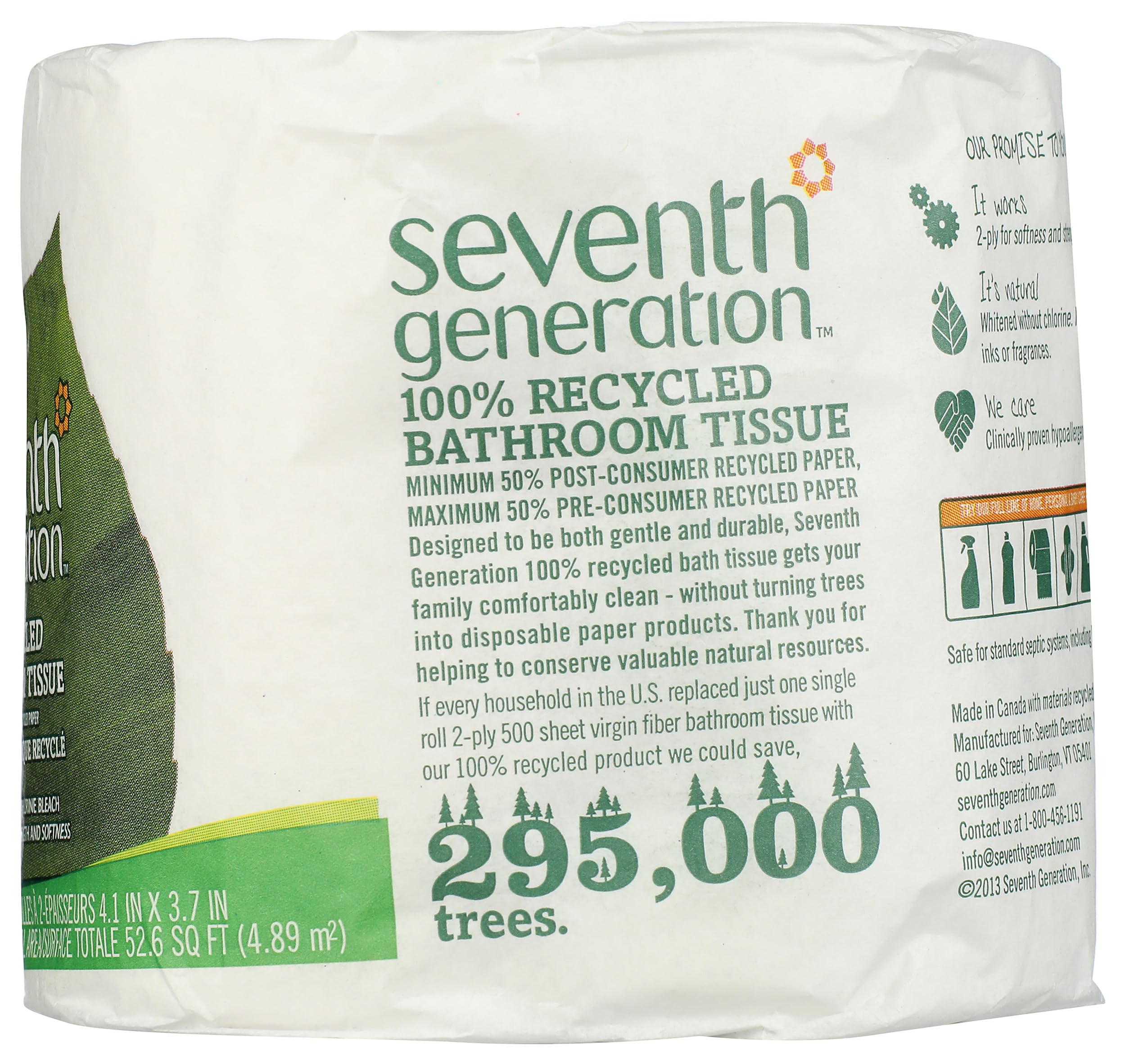 Seventh Generation 2-Ply Bathroom Tissue - 500 Sheets per Roll, 60 Rolls per Case | Soft & Strong Toilet Paper for Home, Office & Commercial Use