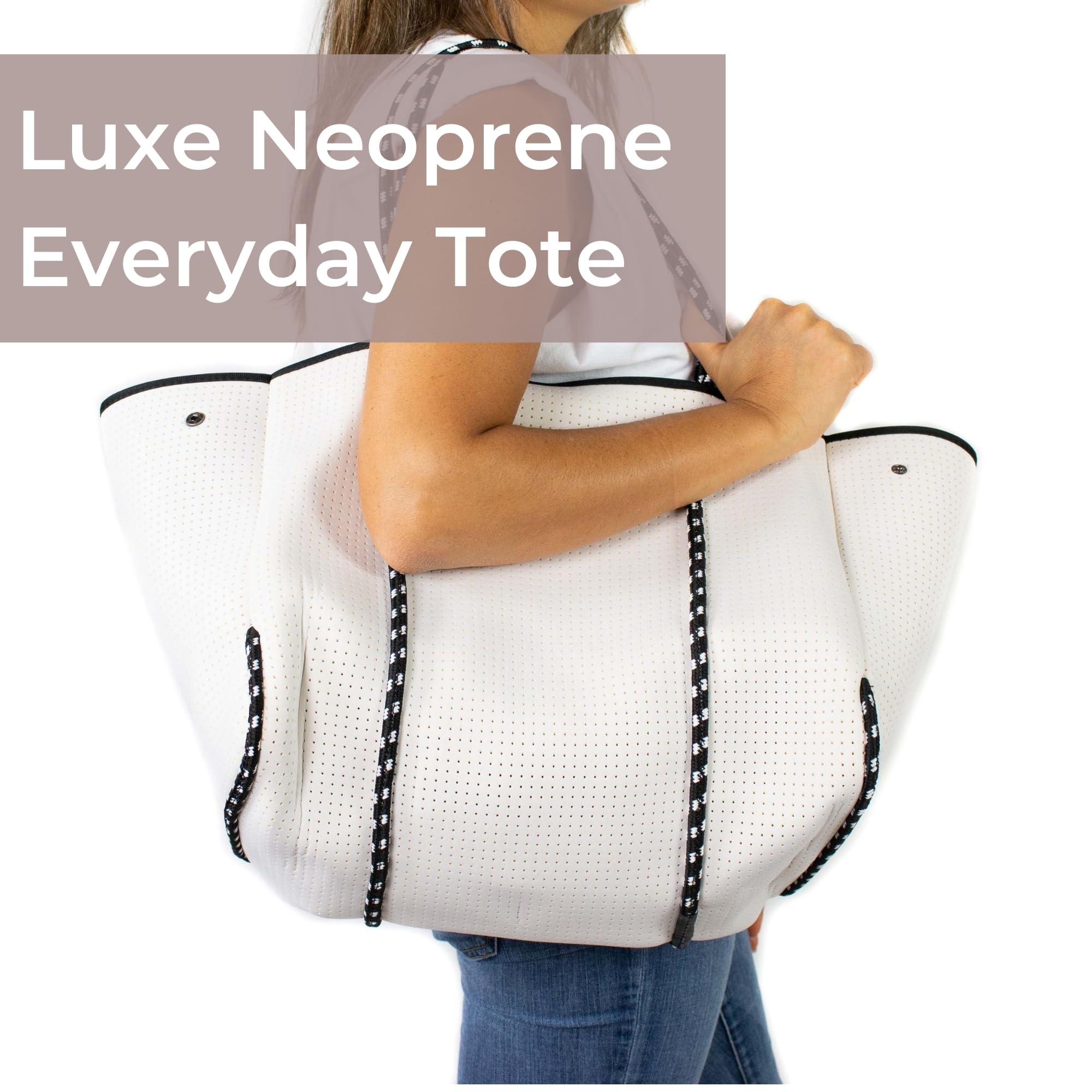 Stylish Large Neoprene Tote Bag for Women - Water-Resistant Designer Handbag with Multiple Pockets & Zipper Pouch - Perfect for Work, Travel, Beach Days & Gym Essentials