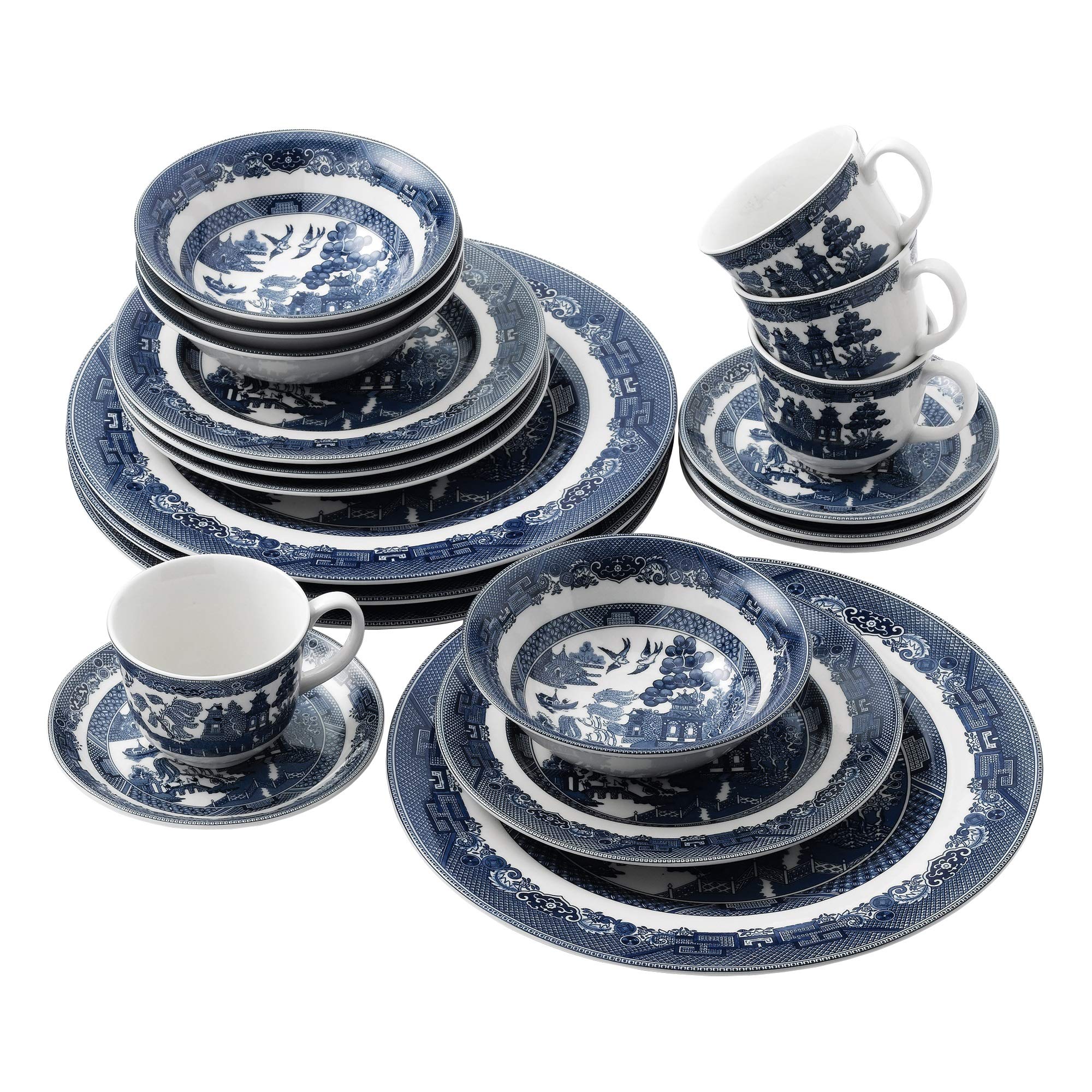 Johnson Brothers Willow Blue 20-Piece Dinnerware Set - Service for 4, Elegant Blue Floral Porcelain Plates, Bowls & Mugs - Perfect for Family Dinners, Holiday Entertaining & Everyday Use