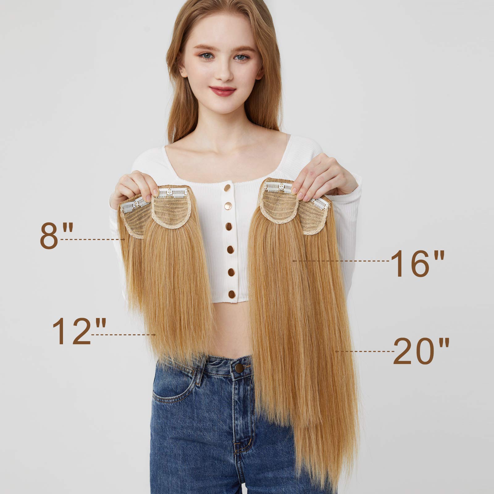 REECHO 8 Inch Clip in Hair Extensions for Women - Thick Hair Topper for Thinning Hair - Black Human Hair Extensions for Volume & Length - Perfect for Daily Wear, Parties & Special Occasions