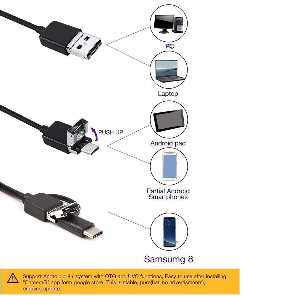 3 in 1 HD Waterproof Endoscope Inspection Camera with 6 Adjustable LED Lights - 1M Flexible Borescope Snake Pipe for Android Devices - Perfect for Drain Inspection, HVAC Maintenance & Automotive Repair