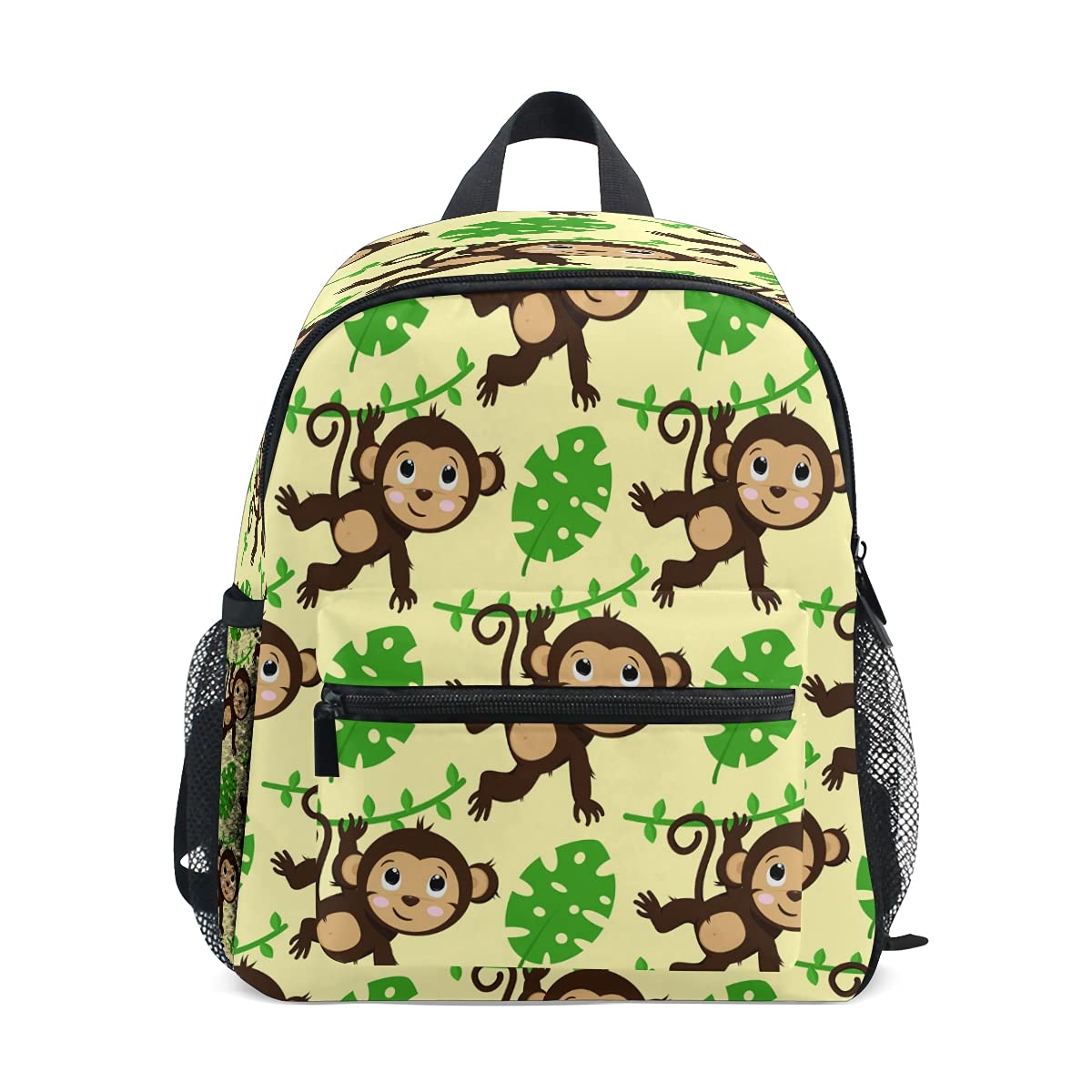 Monkey Leaf Print Kids Backpack for Boys & Girls - Durable Toddler Bookbag for Elementary School, Kindergarten & Preschool - Lightweight Travel Backpack with Adjustable Chest Strap (10x4x12 Inches) - Perfect for School, Daycare, Field Trips & Family Outings