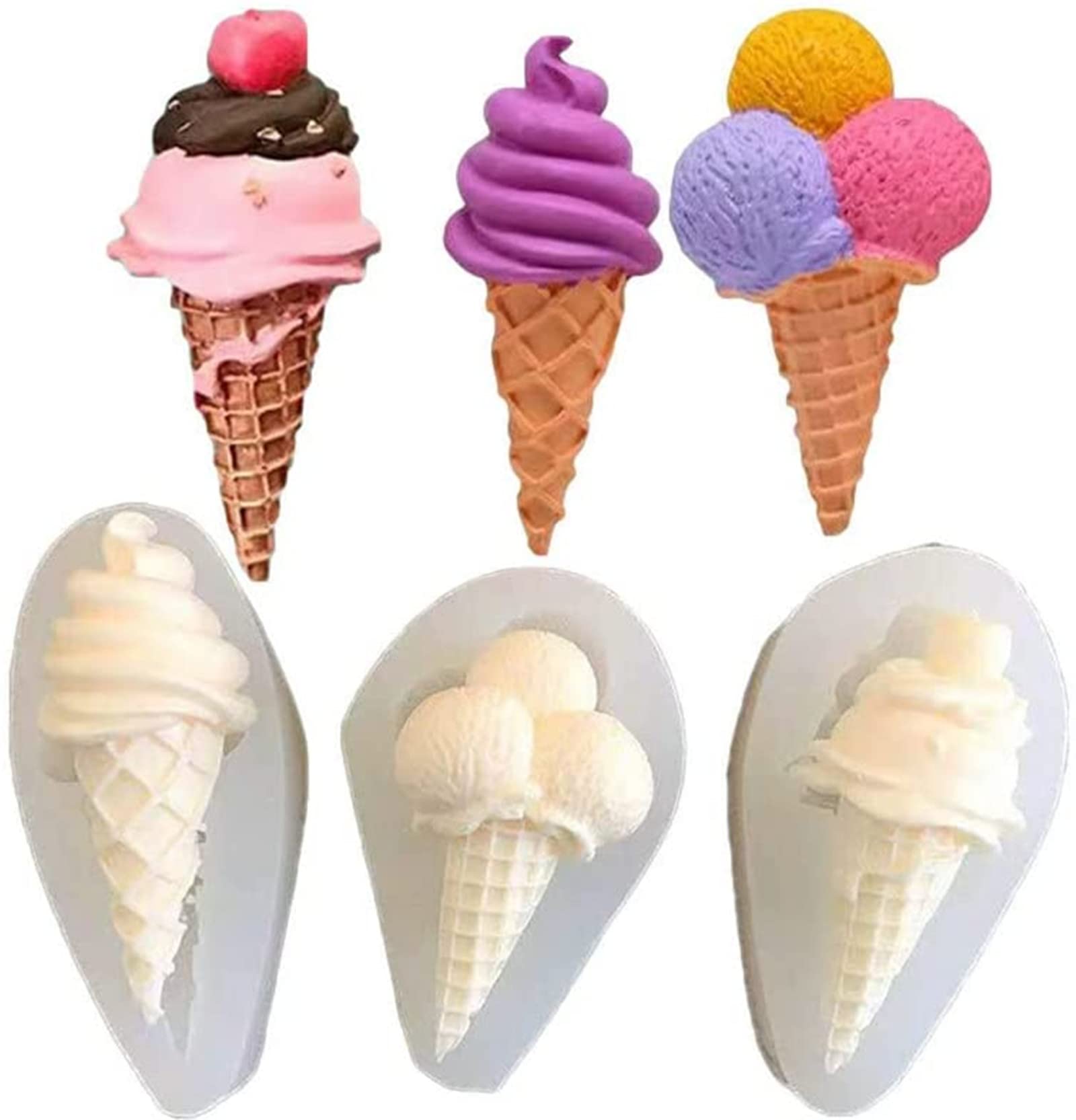 6 Pcs Silicone Ice Cream Cone Molds for Popsicles, Chocolate, Candy & Cake Decorating - Reusable Baking Tools for Summer Desserts, DIY Treats & Party Decorations