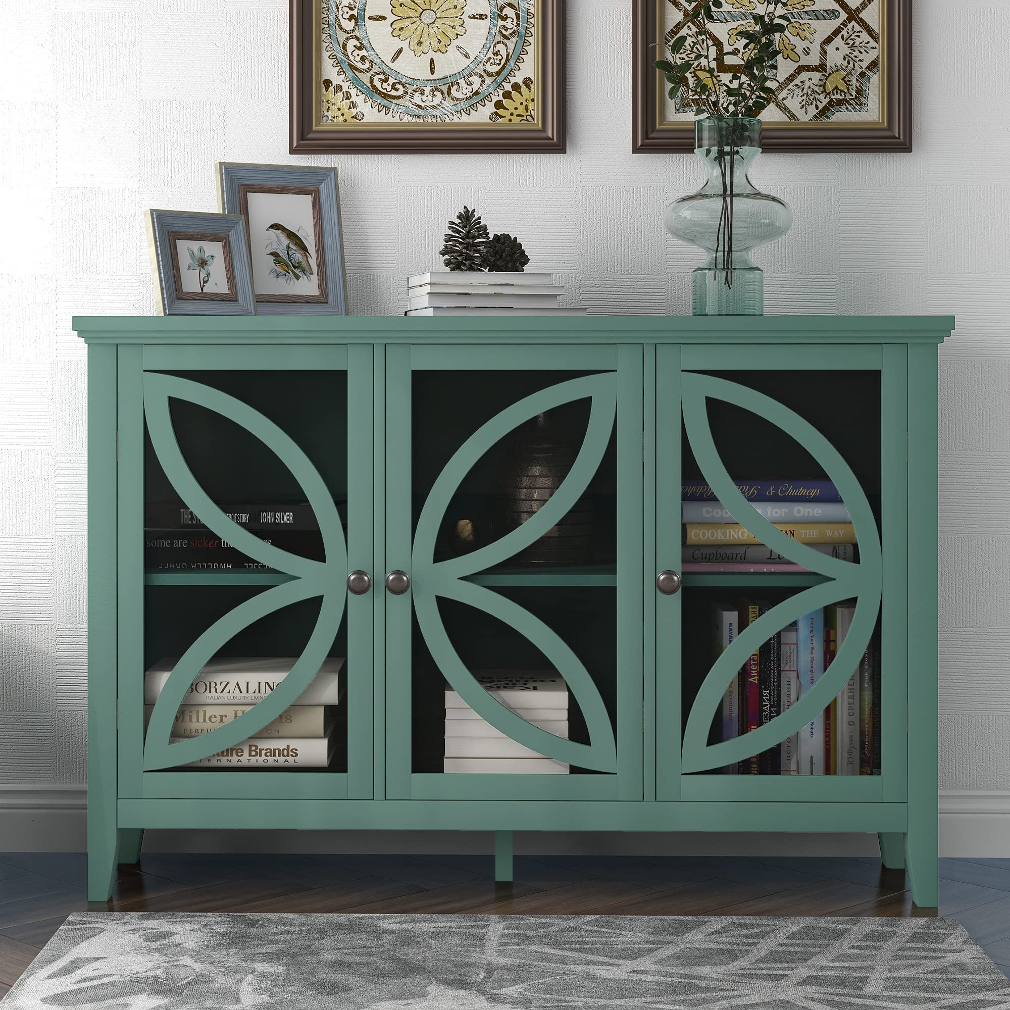Modern Wooden Accent Storage Cabinet with Adjustable Shelf - Entryway, Living Room & Bedroom Organizer - Green Sideboard for Home Decor & Storage Solutions