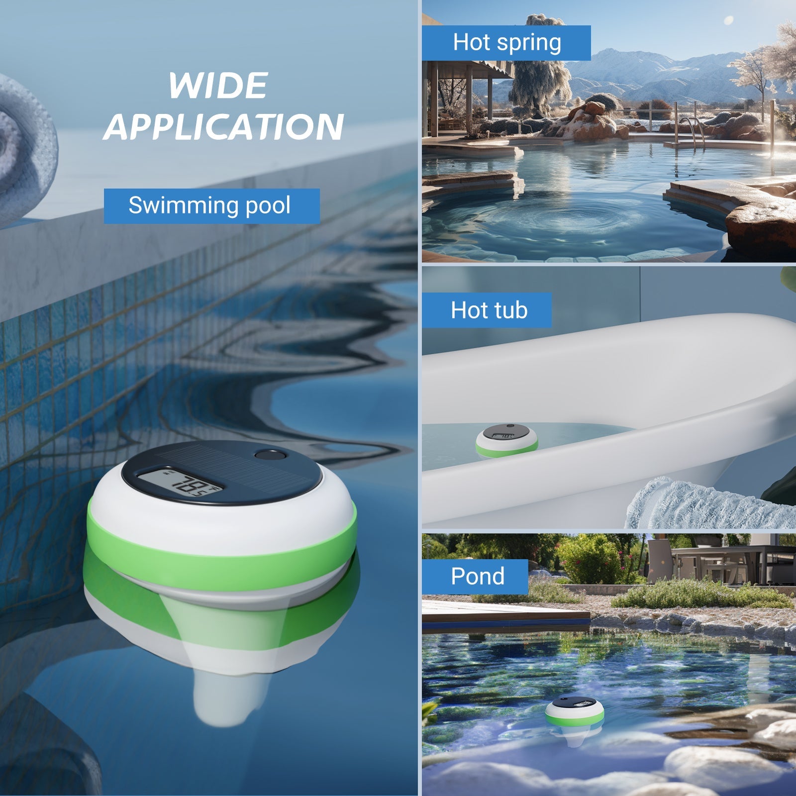 Wireless Pool Thermometer Set IBS P03R - Digital Floating Water Temperature Sensor for Swimming Pools, Spas & Hot Tubs - Perfect for Backyard, Vacation Homes & Pool Maintenance