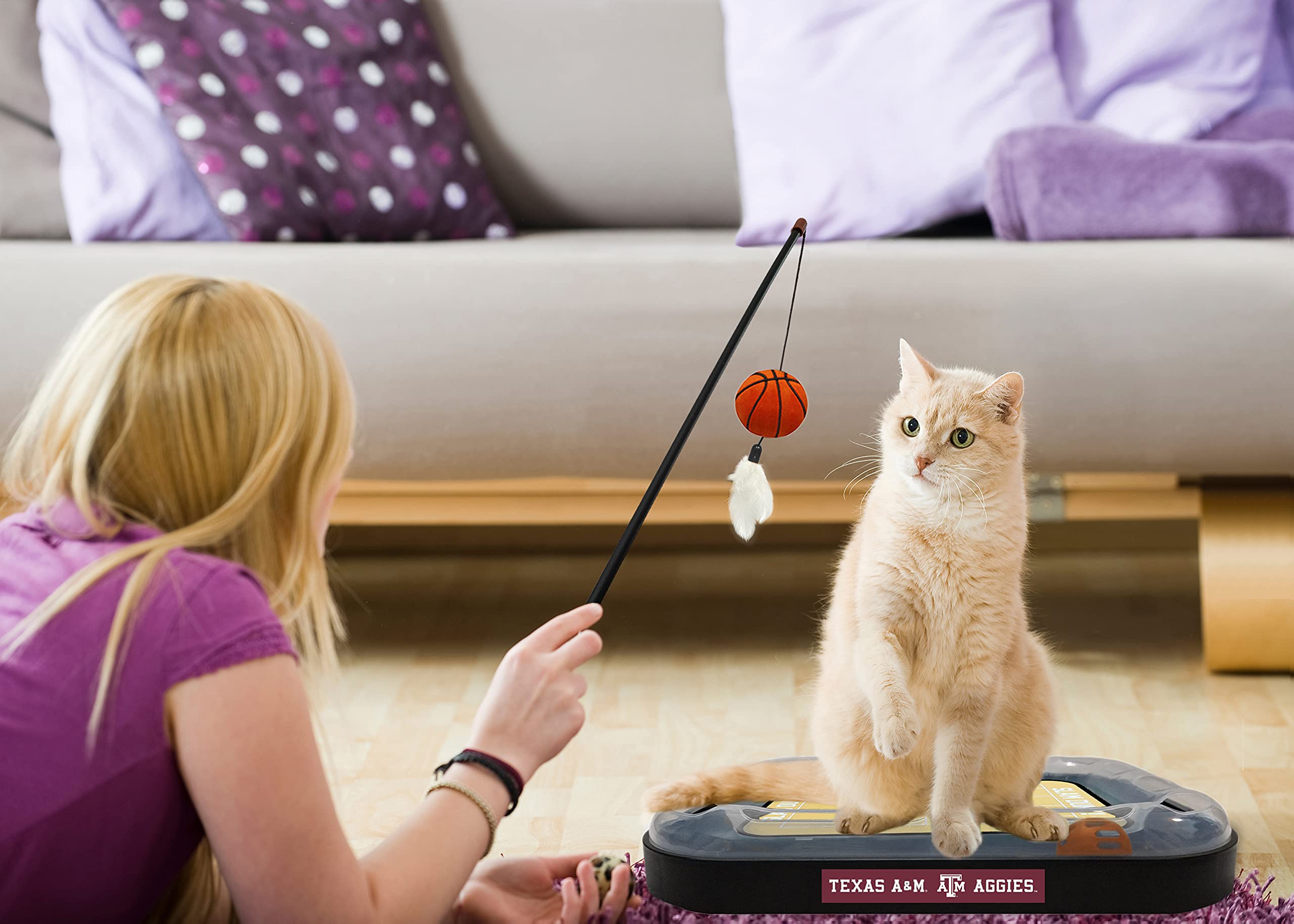 Reversible Cat Scratcher with Basketball Toy - 6-in-1 Interactive Cat Wand for Play & Exercise
