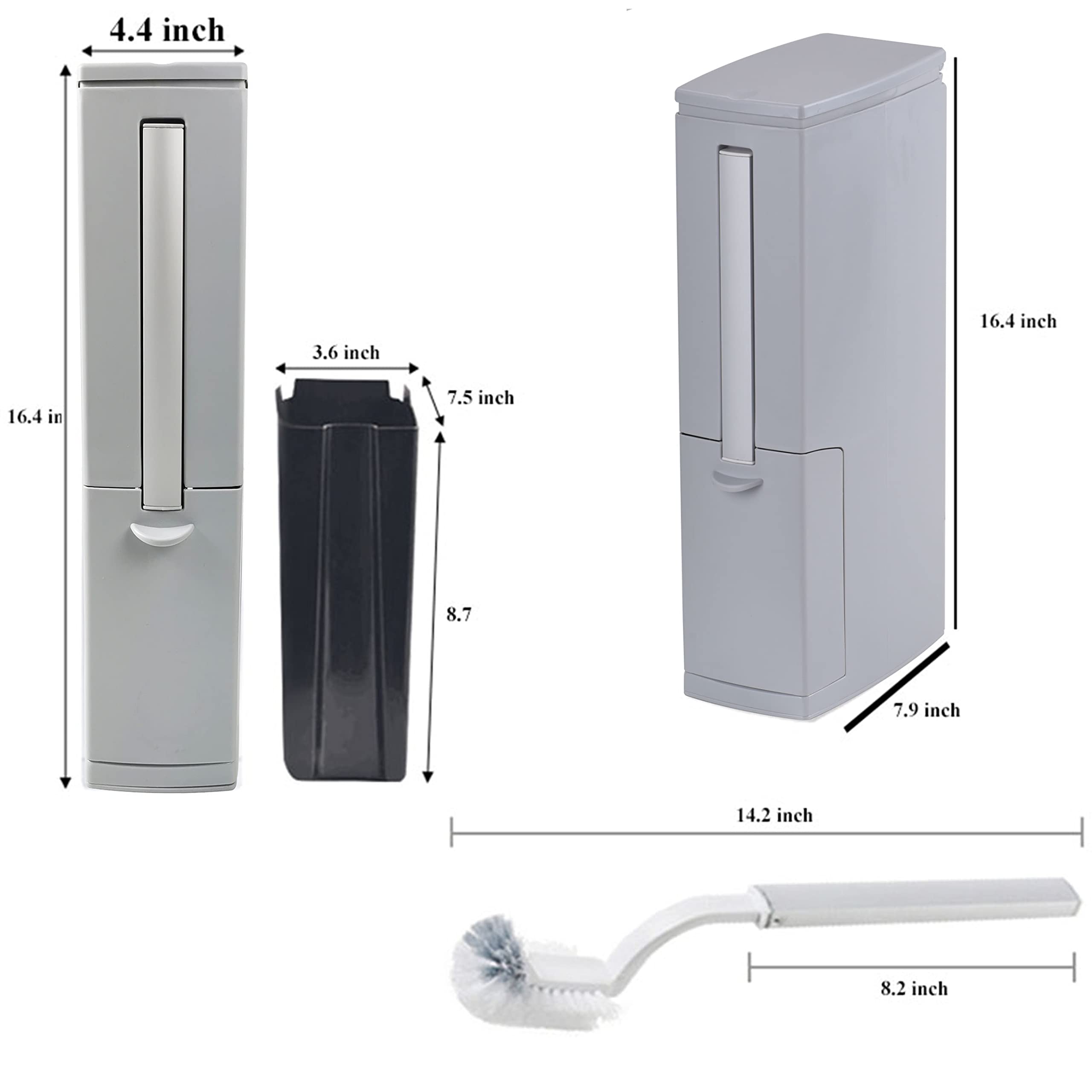 Slim White Rectangular Modern Bathroom Trash Can with Pop-Up Lid - 5 Liter 3-in-1 Waste Bin with Brush & Holder, Press Top Garbage Can for RV, Home, Office - Perfect for Small Spaces, Bathrooms & Travel Use