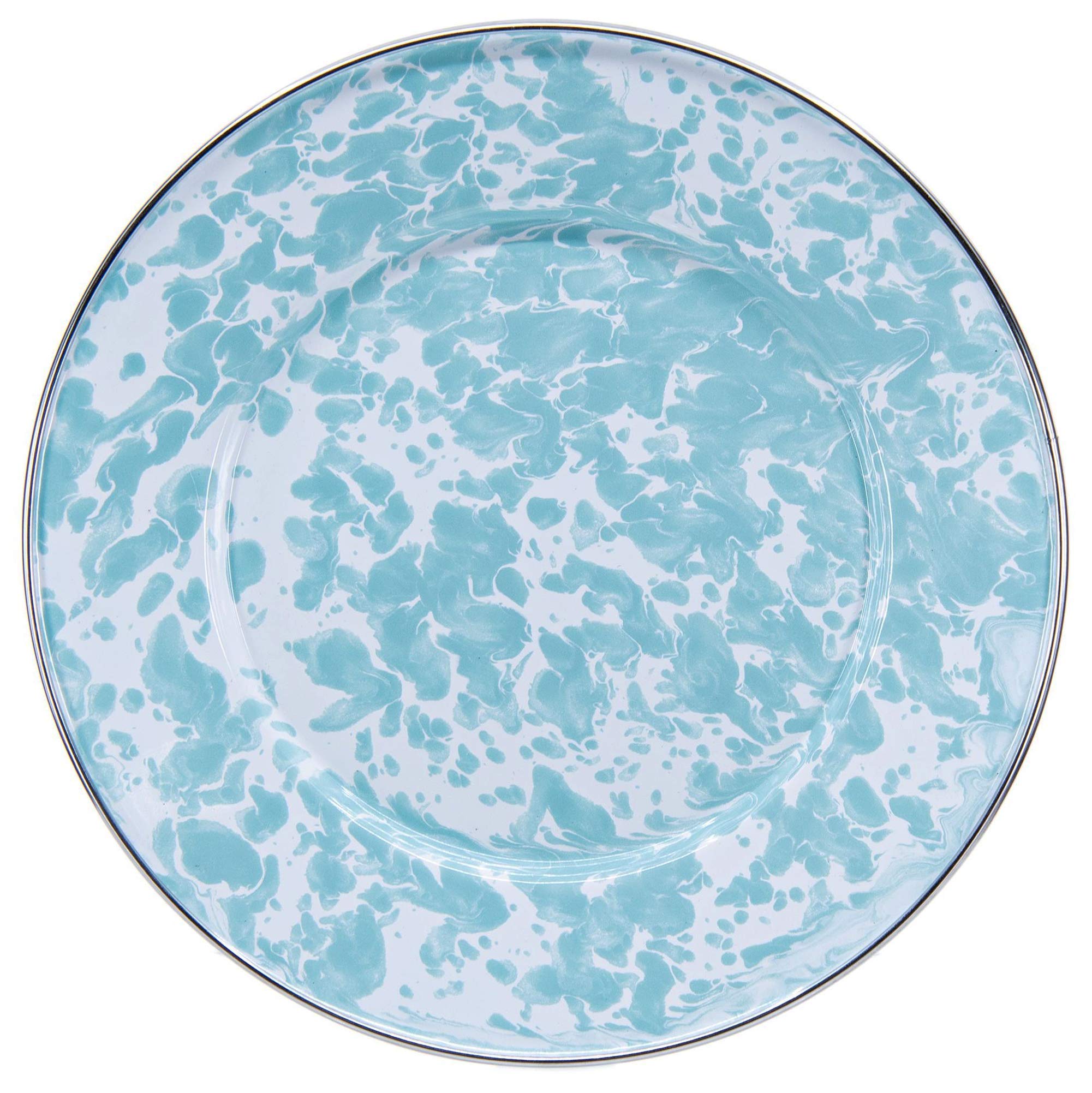 Golden Rabbit Enamelware Plates - Set of 4 (8.5 Inch) Sandwich Plates in Sea Glass Swirl Design - Durable & Stylish for Picnics, Camping, BBQs, and Outdoor Dining