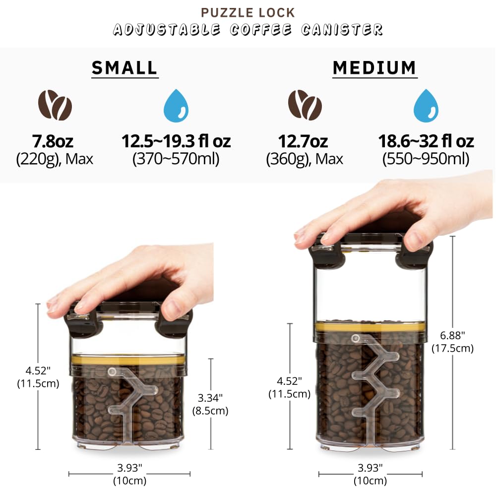 Adjustable Coffee Canister - Airtight Storage Container for Coffee Beans, Ground Coffee, Tea & Spices (Small Size) | Perfect for Kitchen, Pantry & Office Use