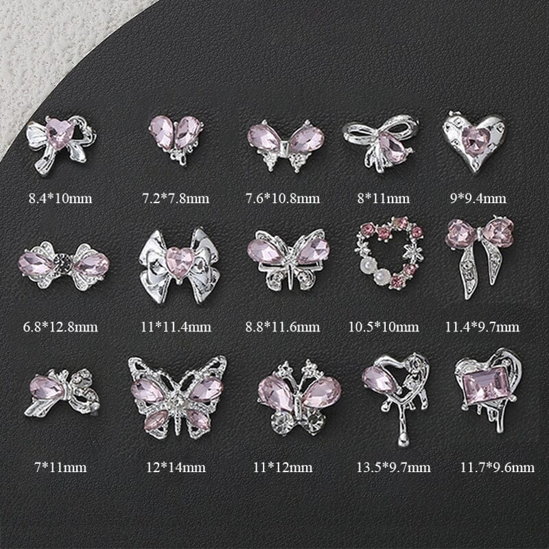 3D Pink Teardrop Heart Rhinestones Alloy Nail Art Decorations - 14pcs Set for DIY Manicure, Wedding, Party & Special Occasion Nail Designs