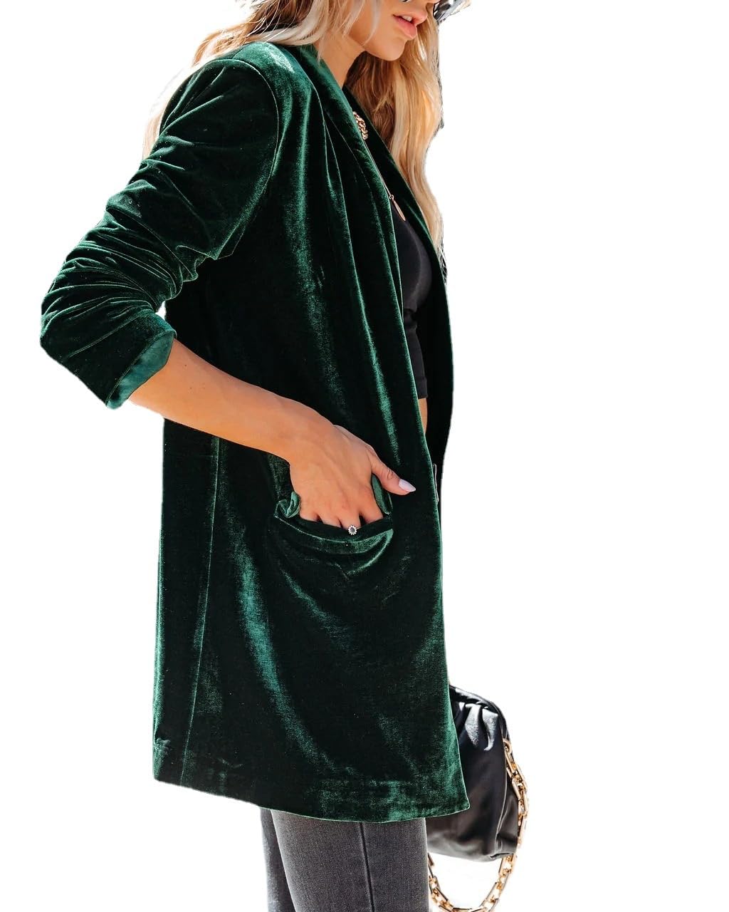 Women's Velvet Blazer Jacket - Business Casual Long Sleeve Suit for Office & Events