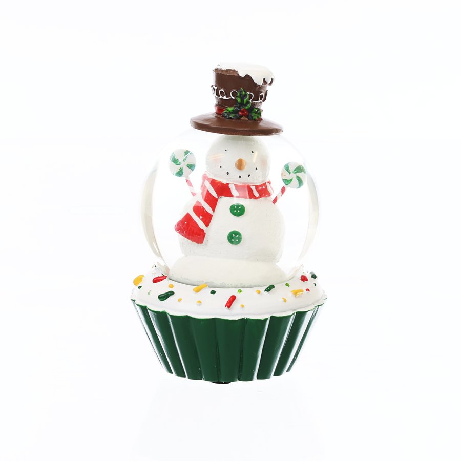 APJ Cupcake Snow Globe with Snowman Design - 350g Winter Decoration for Home, Office & Gift Giving