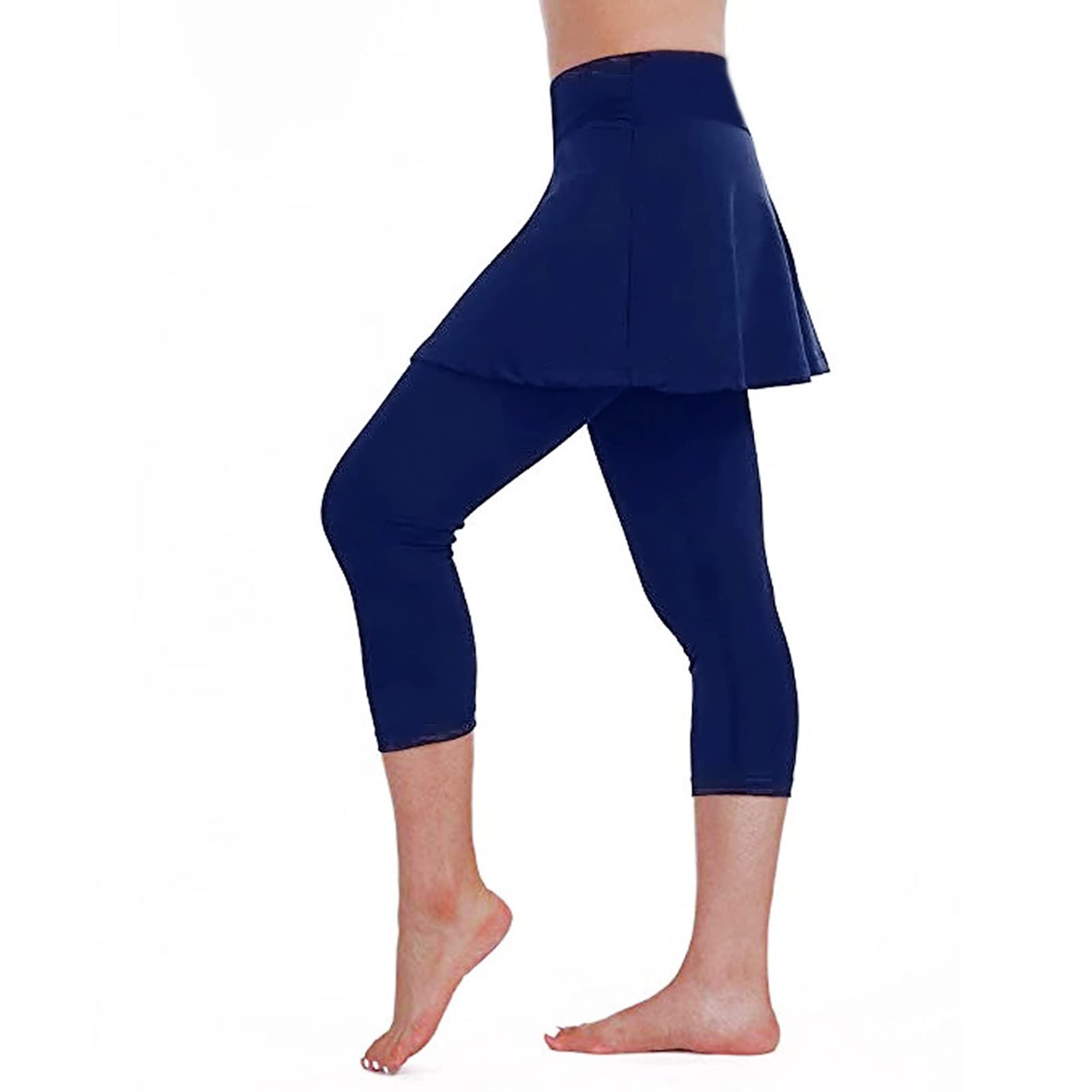 NIUWA Women's High Waisted Leggings - Sports Tennis Running Fitness Pants with Skirt Culottes Design - Breathable Stretchy Cropped Casual Workout Pants for Yoga, Gym, Jogging & Daily Wear
