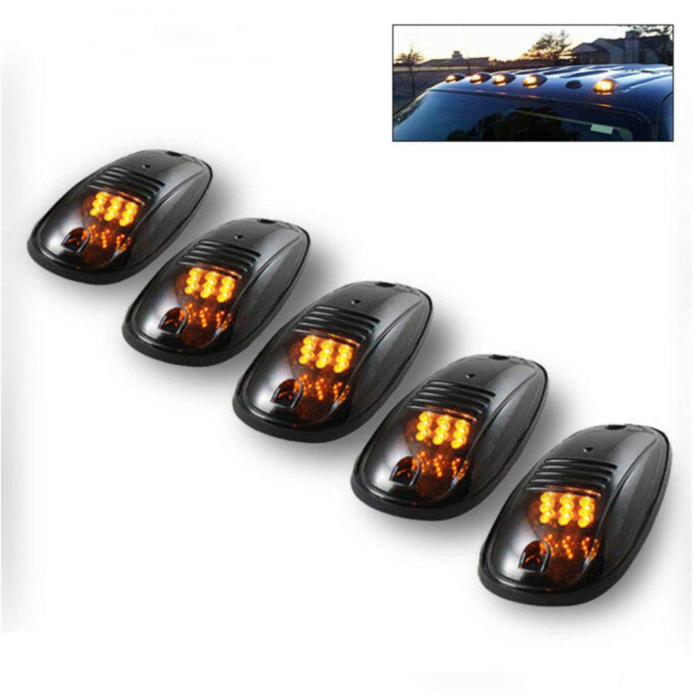 5Pcs Smoked Lens Roof Top Full Amber LED Running Parking Cab Lights for Trucks & SUVs - Durable Off-Road Lighting for Night Driving and Vehicle Safety