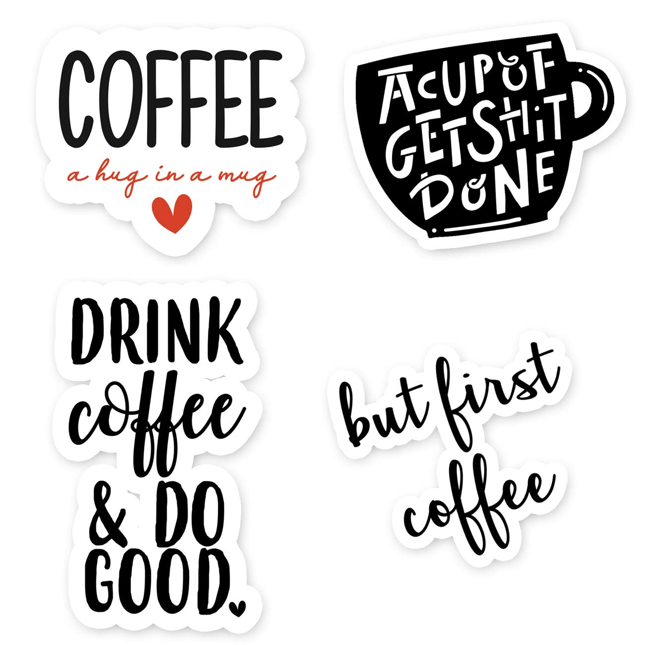 Funny Coffee Sticker Pack - 4 Pack Vinyl Decals for Laptop, Phone & Tablet - Waterproof & Durable - Perfect for Office, College & Personalizing Devices
