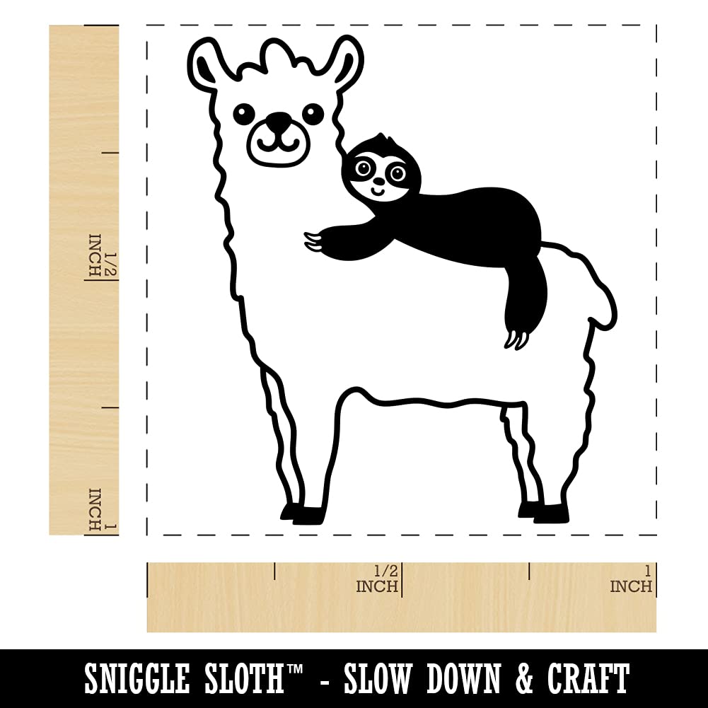 Llama and Sloth Best Friends Alpaca Self-Inking Rubber Stamp - 1 Inch Small Stamp with Red Ink - Perfect for Scrapbooking, Card Making, and DIY Crafts