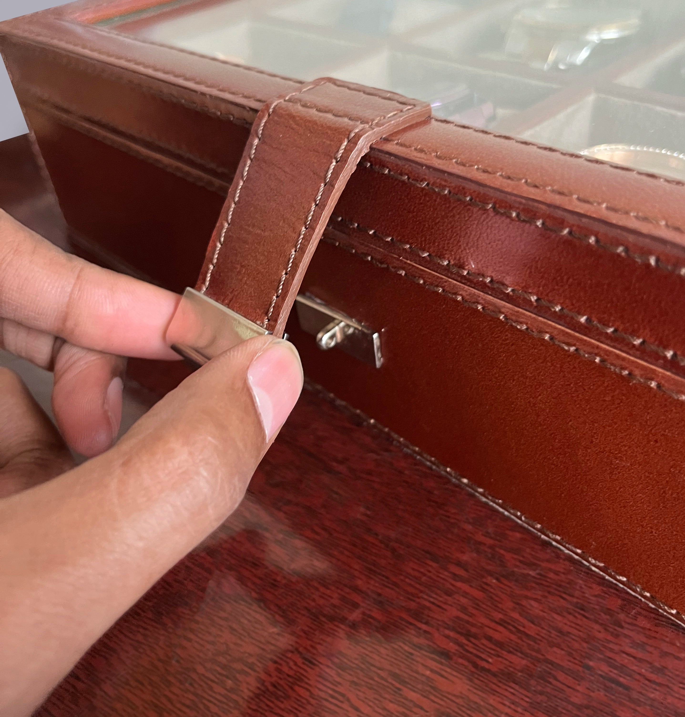 Premium 8-Slot Leather Watch Case for Men & Women - Genuine Brown Leather Watch Box Organizer - Perfect for Travel, Storage & Display of Luxury Watches