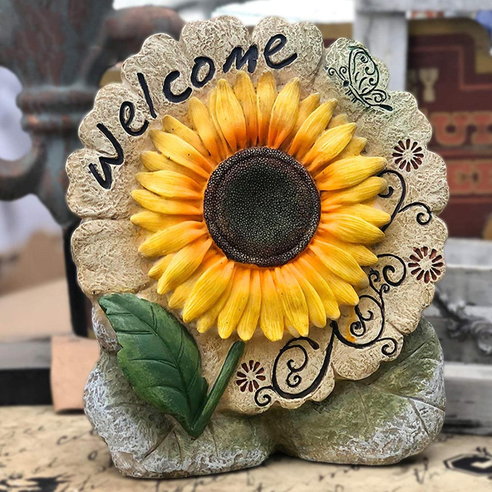 Samtiny Resin Sunflower Welcome Statue - Handcrafted Home & Office Desk Decor - Unique Business Gift for Housewarming, Wedding, Birthday - Perfect for Entryway, Reception, or Garden Decor