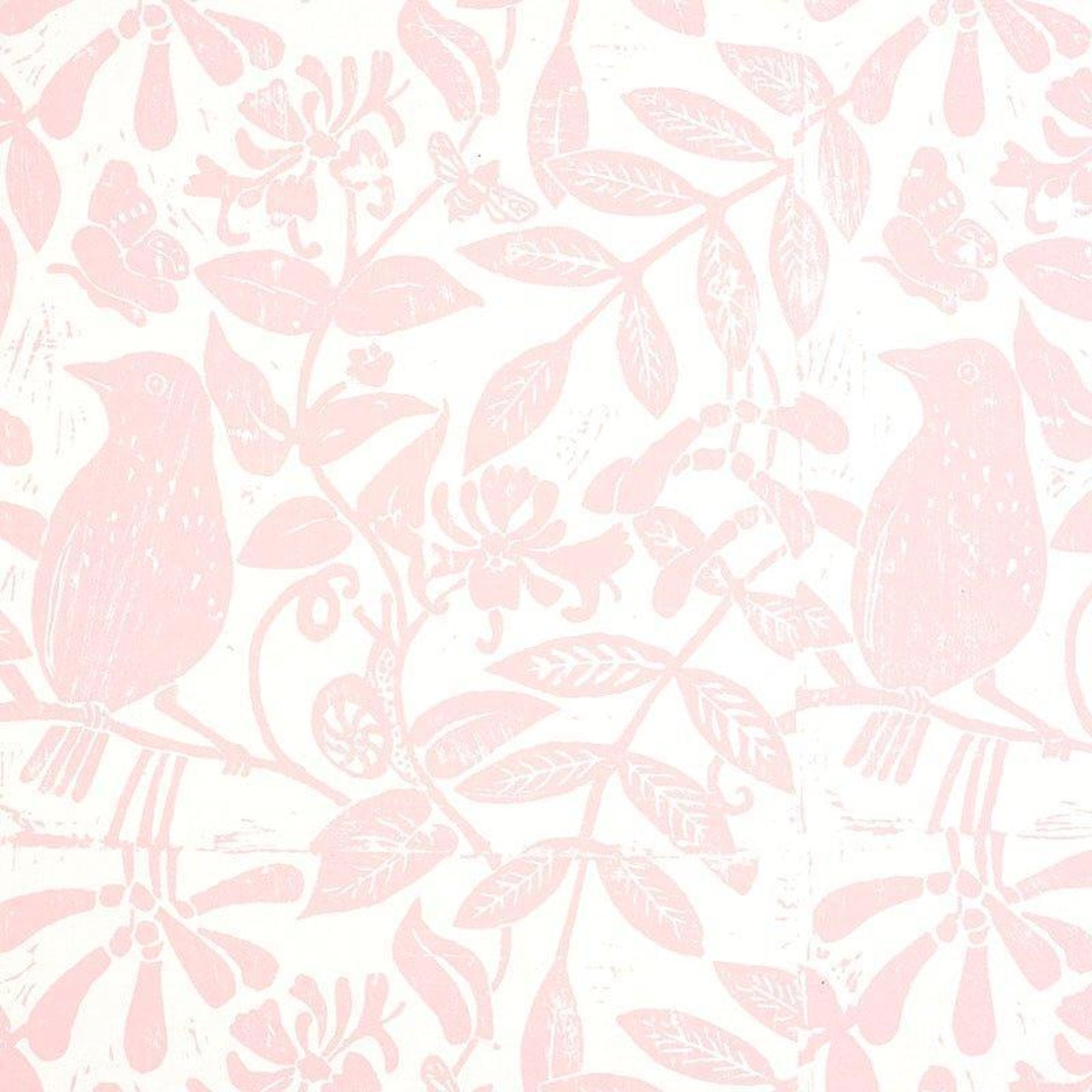 Pink Bird & Bee Floral Wallpaper - Peel and Stick Removable Wallpaper for Nursery, Bedroom, or Living Room Decor