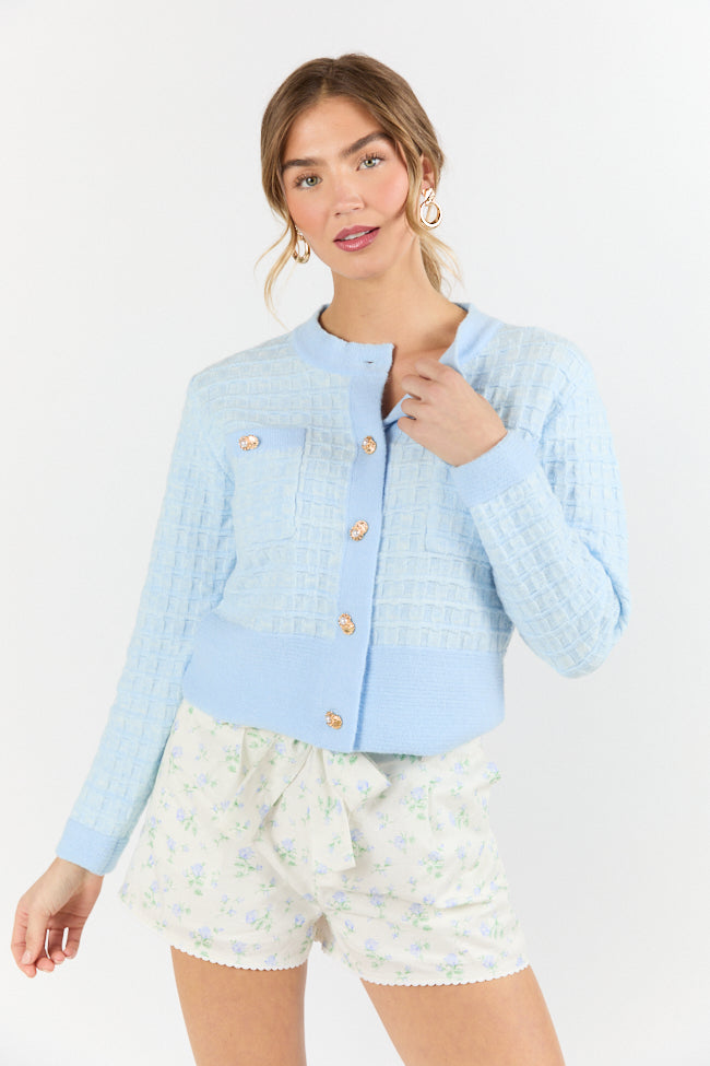 Blue Textured Woven Detail Cardigan for Women | Soft & Comfortable Knit Sweater | Perfect for Running, Casual Outfits & Date Nights | Final Sale