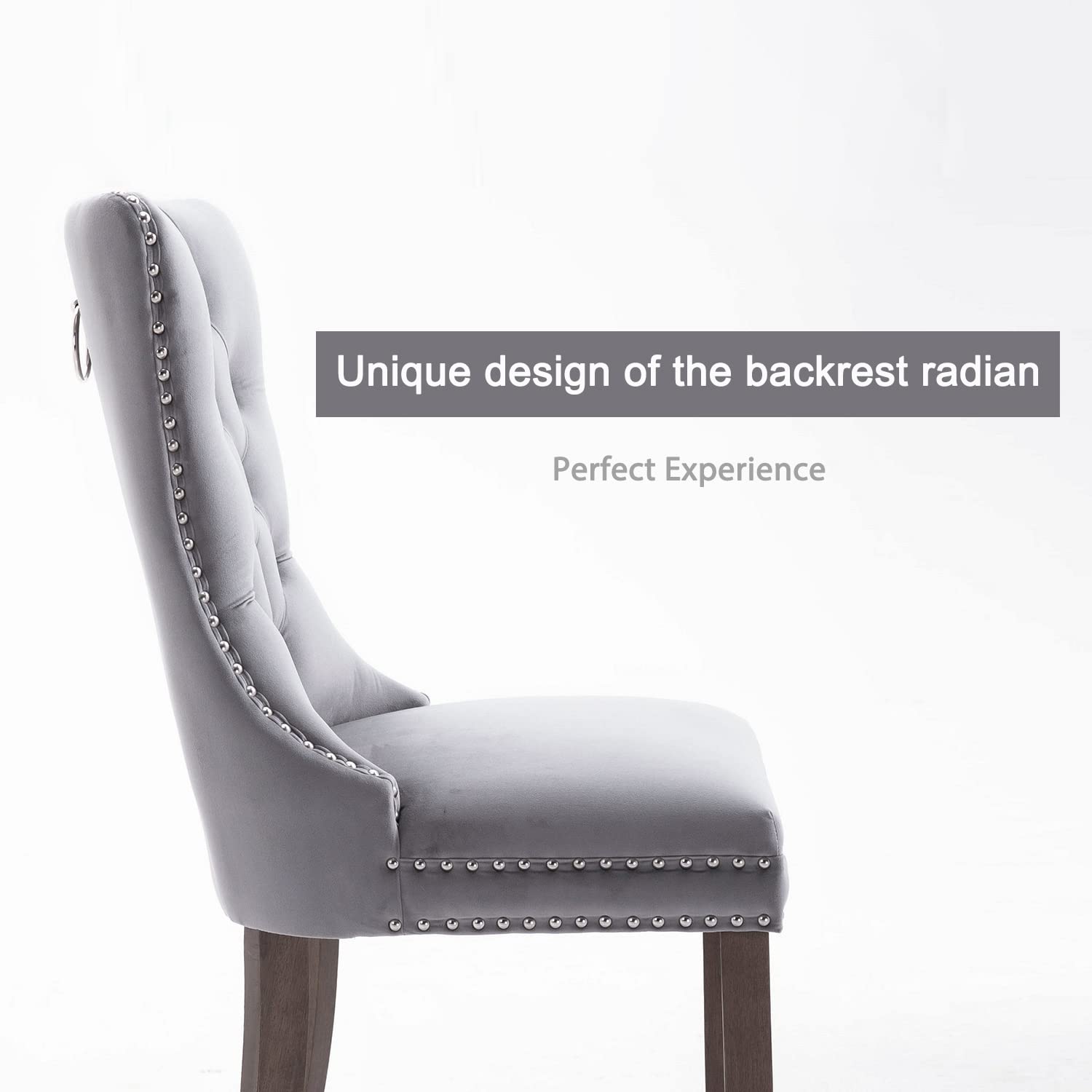 Virabit Velvet Tufted Dining Chairs Set of 4 - Nailhead Trim Upholstered Kitchen & Dining Room Chairs with Ring Pull Design (Light Grey) - Perfect for Modern Home Decor, Dinner Parties & Small Spaces