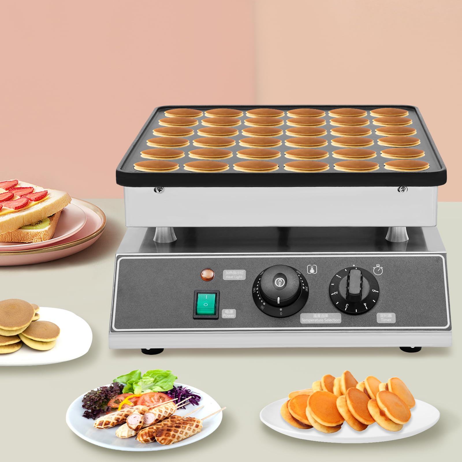 Commercial Electric Dutch Pancake Baker Maker - 36Pcs Nonstick Mini Waffle Maker, Stainless Steel for Restaurants, Cafes & Shops - Perfect for Breakfast Buffets, Brunch Catering and Coffee Shop Menus