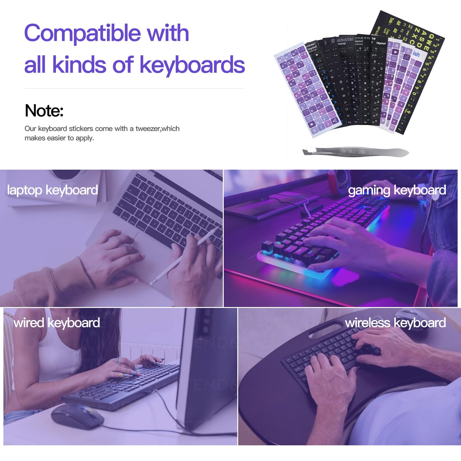 2PCS Russian Cyrillic Keyboard Stickers - Purple Background with White Letters for PC, Laptop, Notebook & Desktop Computers | Easy Installation, Durable Vinyl | Perfect for Typing in Russian, Language Learning & Multilingual Work
