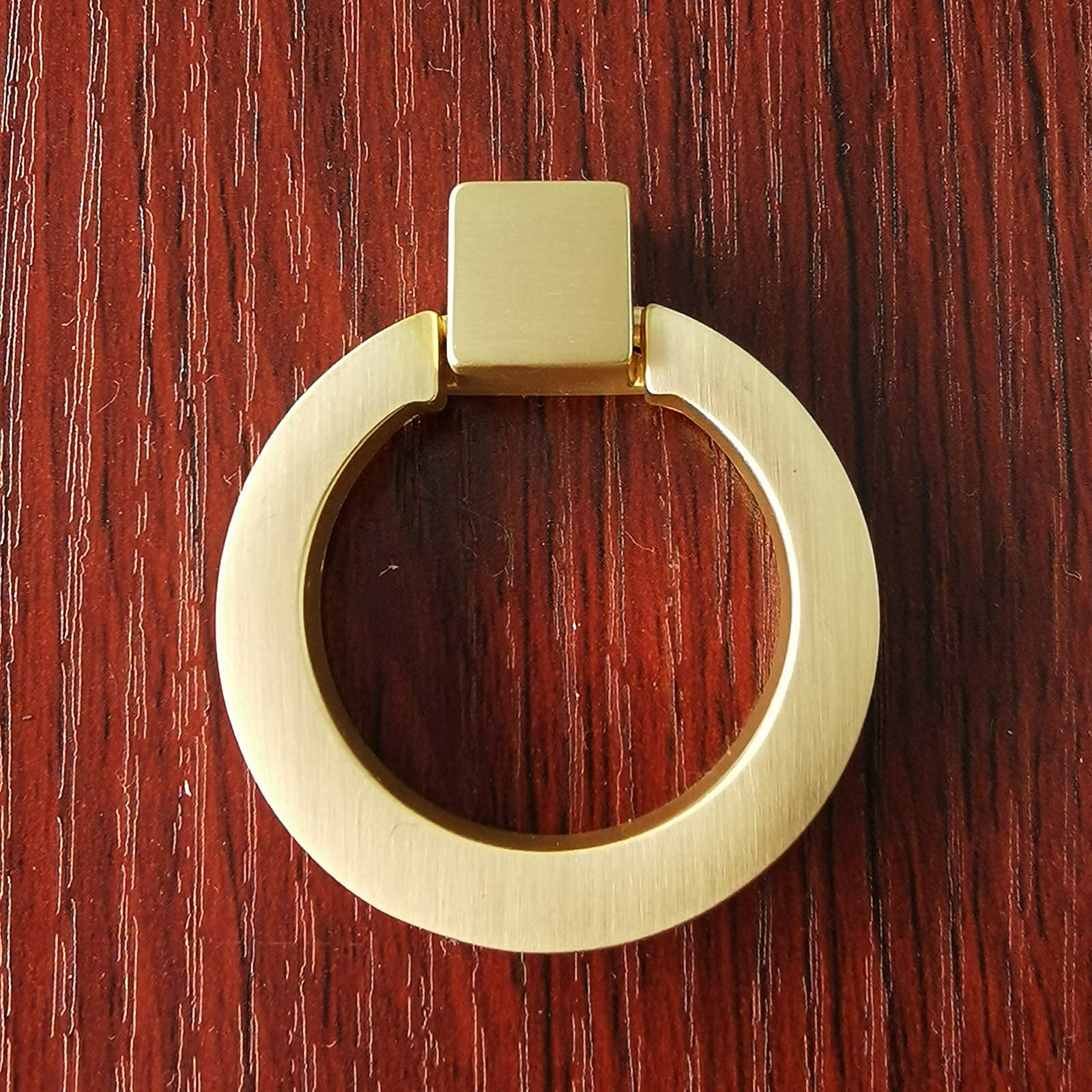 6 Pack Brushed Gold Cabinet Ring Pulls - Solid Brass Drawer Handles for Kitchen Cabinets, Dressers & Furniture Hardware - Elegant & Durable Home Upgrade (6.3