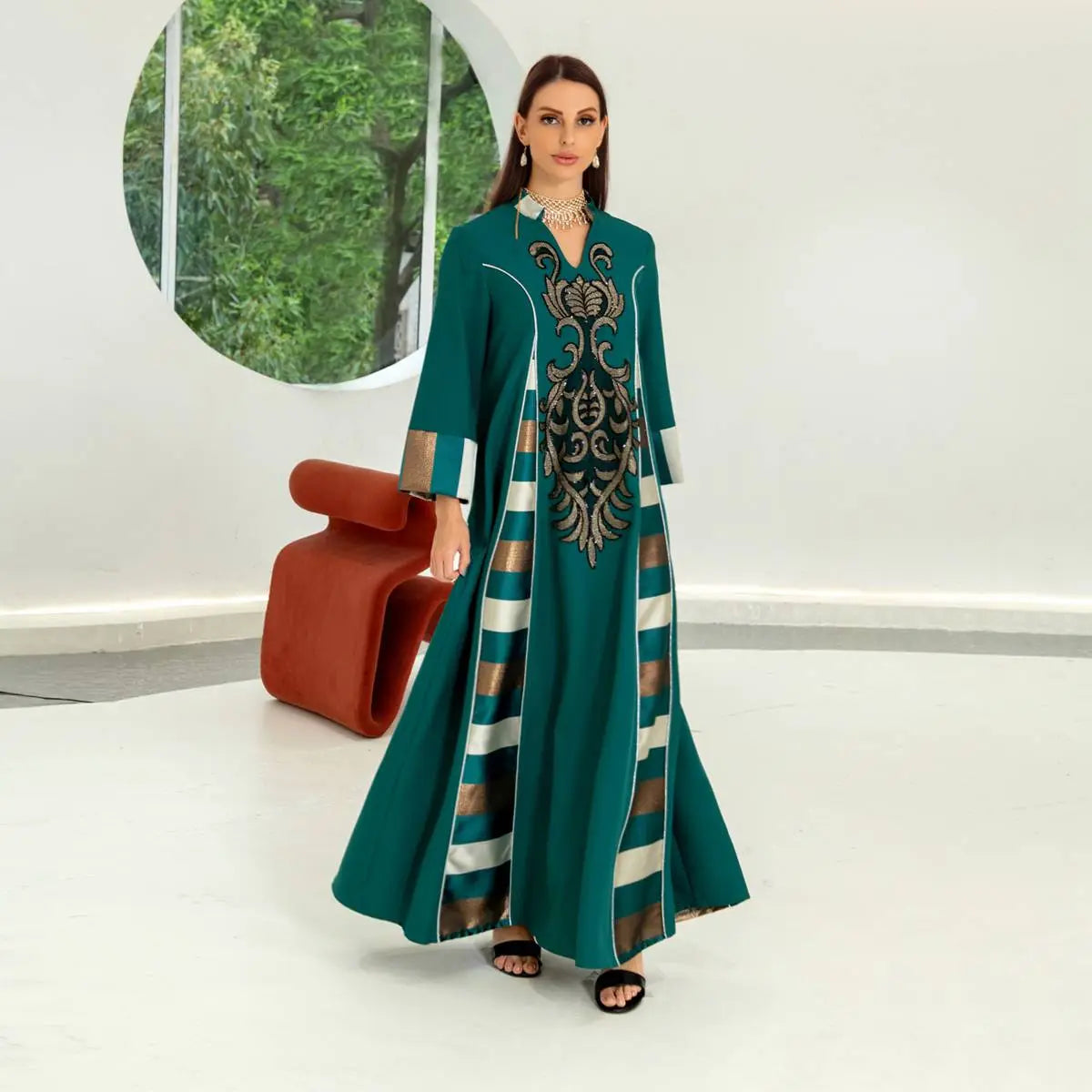 Elegant Eid Dress for Women - Sparkling Sequins & Embroidery Kaftan Caftan - Perfect for Eid Celebrations, Parties, and Special Occasions