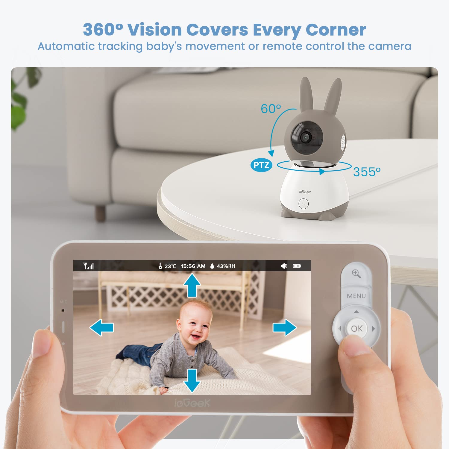 ieGeek 2K HD Baby Monitor with 360° View & AI Cry Detection - Wireless 5