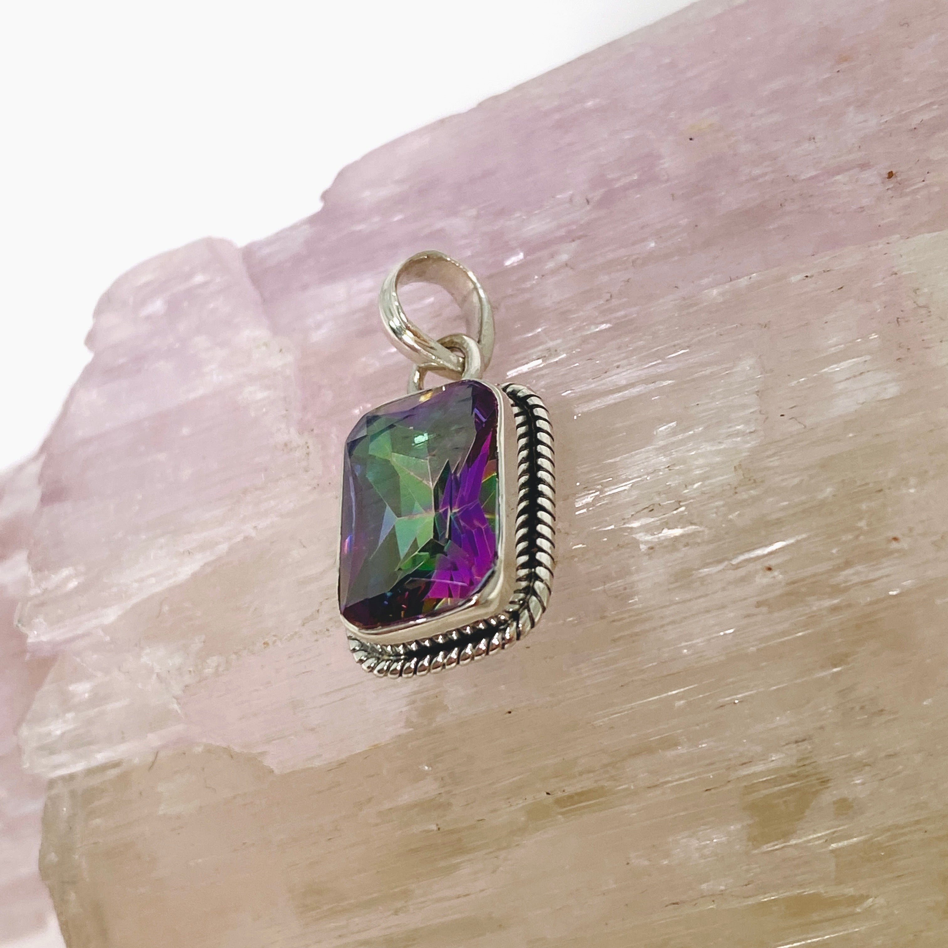 Stunning Mystic Topaz Rectangular Faceted Boho Pendant Necklace - KPGJ4591 | Perfect for Bohemian Style, Layering & Special Occasions
