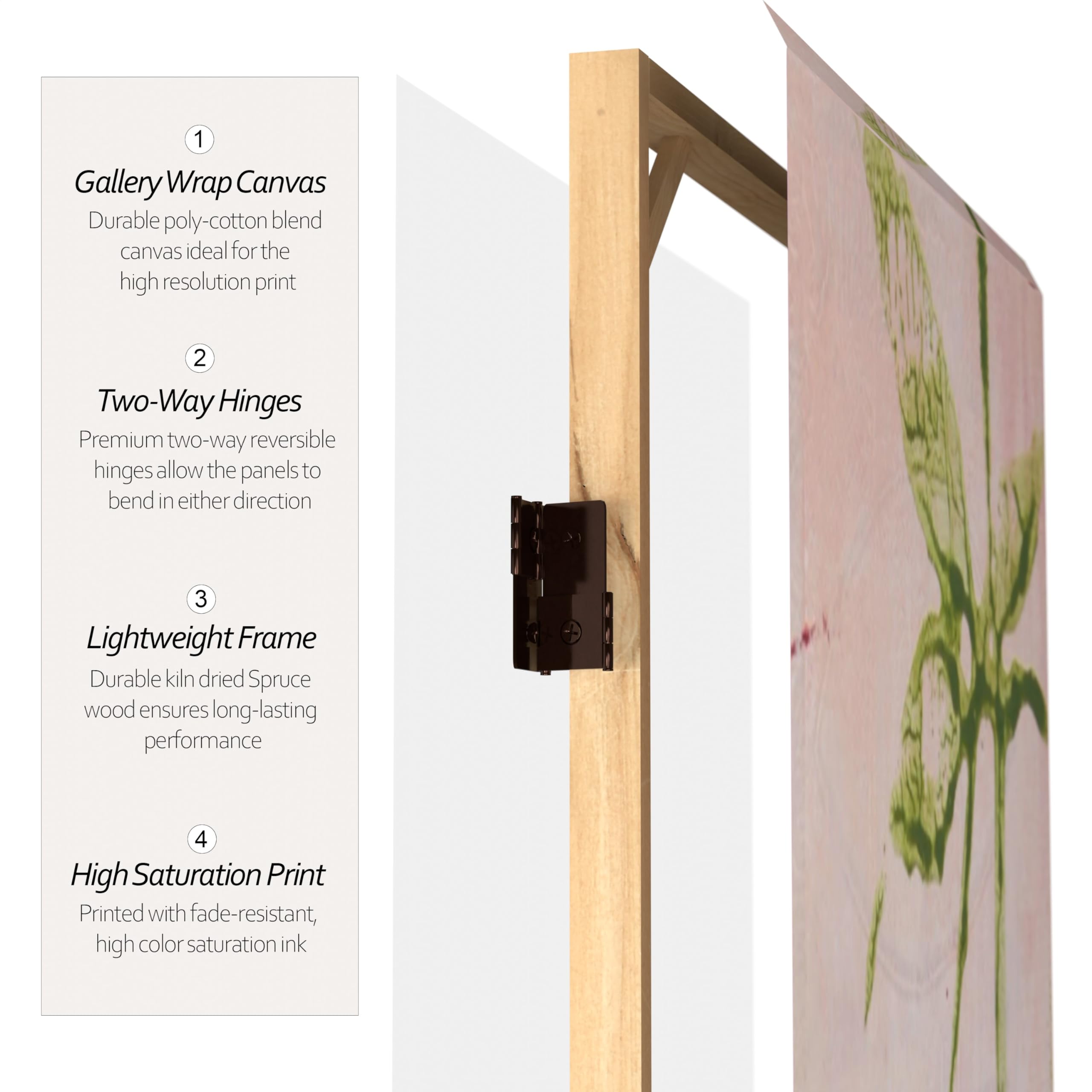 5 1/4 ft Pink Harmony Canvas Room Divider - 6 Panel Oriental Folding Screen for Bedroom Privacy, Living Room Partition & Home Decor | Hand-Painted Asian Inspired Design