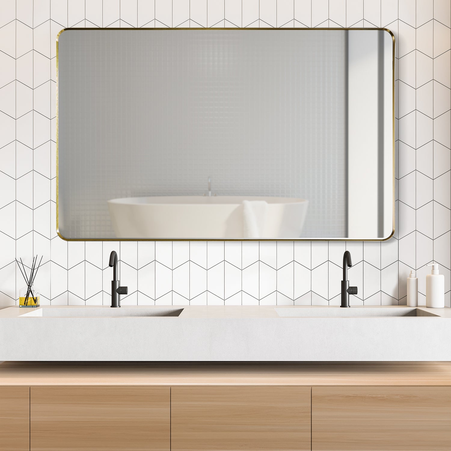 Nettuno 48-Inch Rectangle Bathroom Vanity Mirror - Aluminum Framed Wall Mirror for Modern Bathrooms - Perfect for Vanity, Powder Room & Bathroom Decor