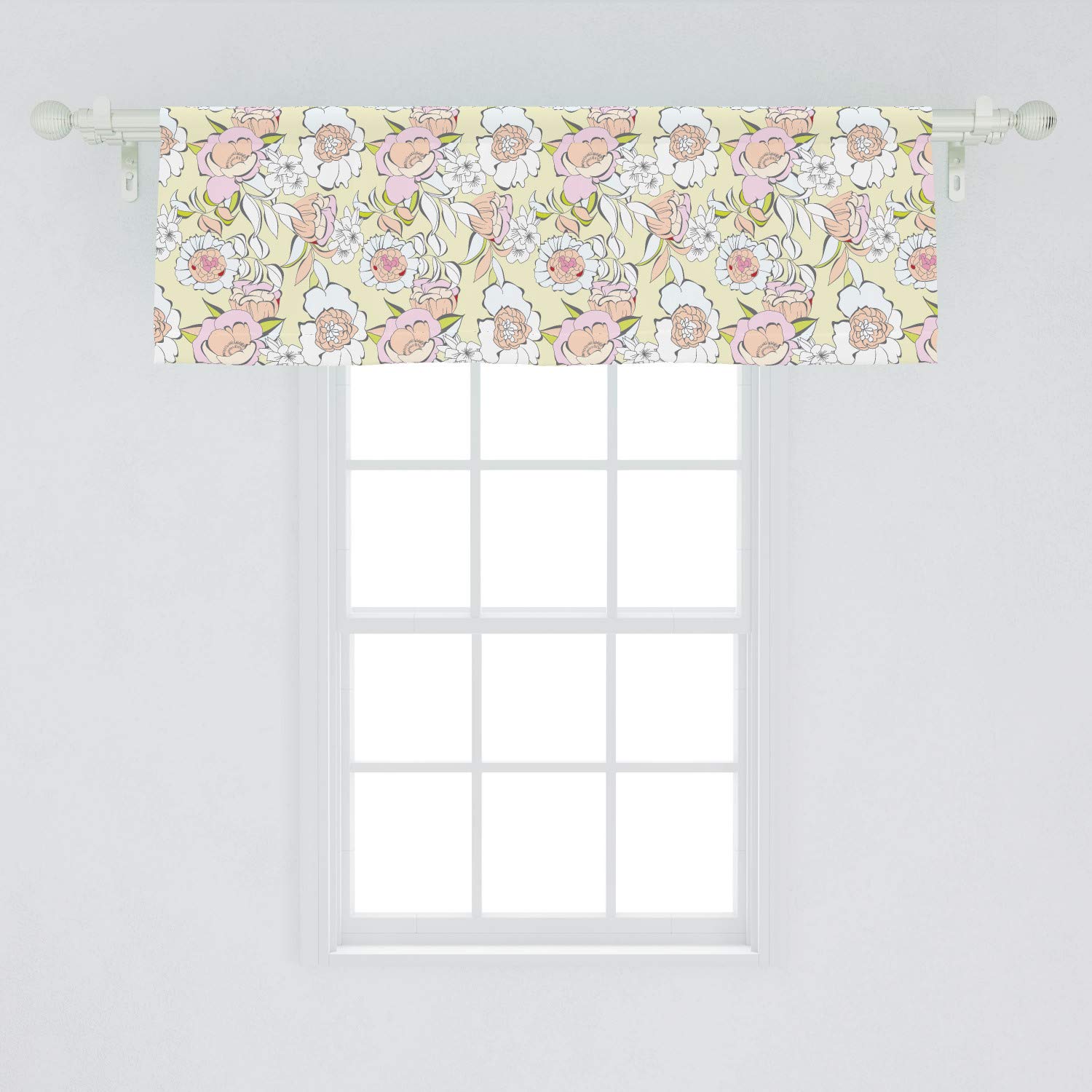 Ambesonne Floral Window Valance - Pastel Abstract Flower Design with Delicate Motif Print | 54
