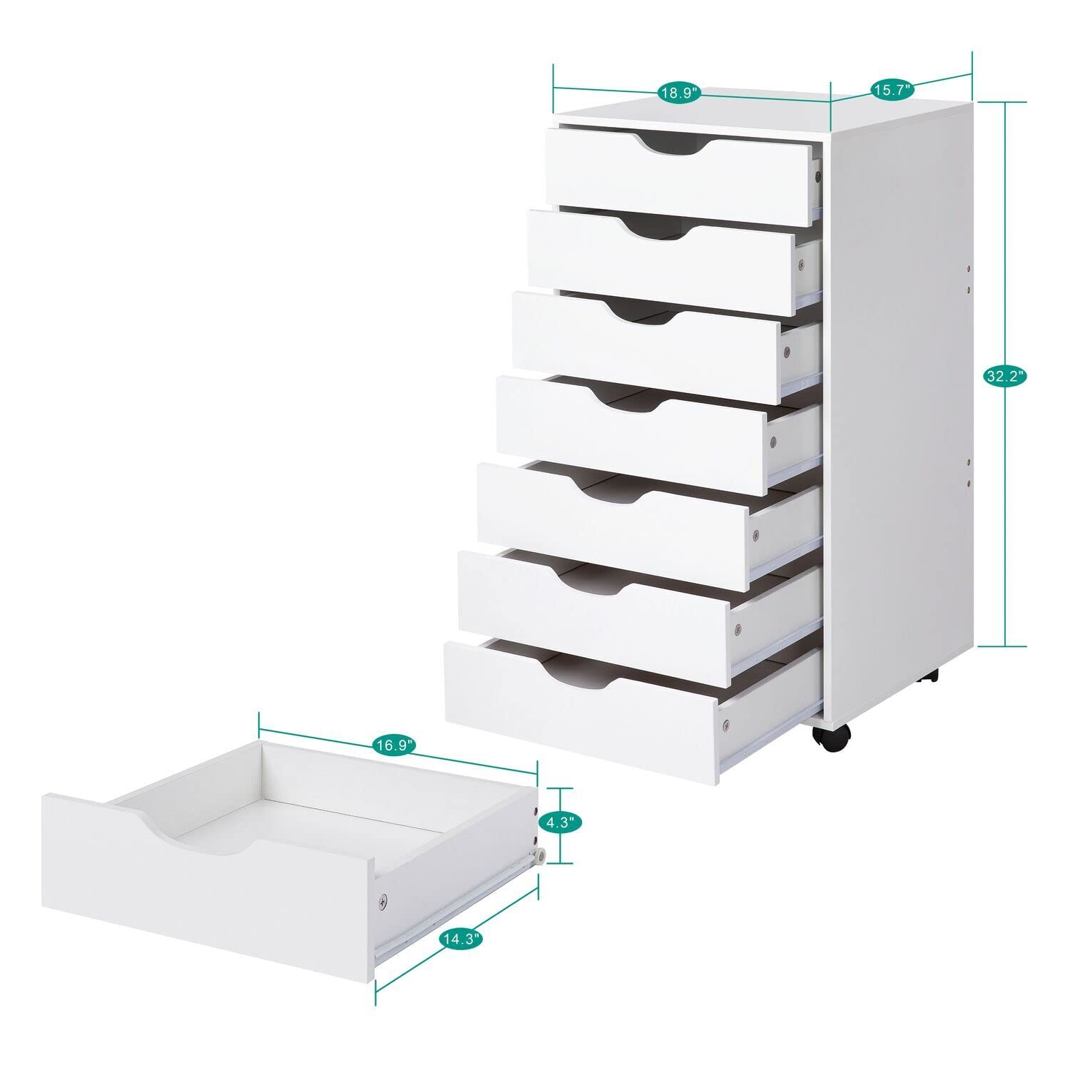 Naomi Home 7-Drawer Sewing & Craft Storage Cabinet - White Organizer for Arts, Crafts, Sewing Supplies & More - Multipurpose Cabinet with Ample Space - Perfect for Craft Rooms, Sewing Studios & Home Organization