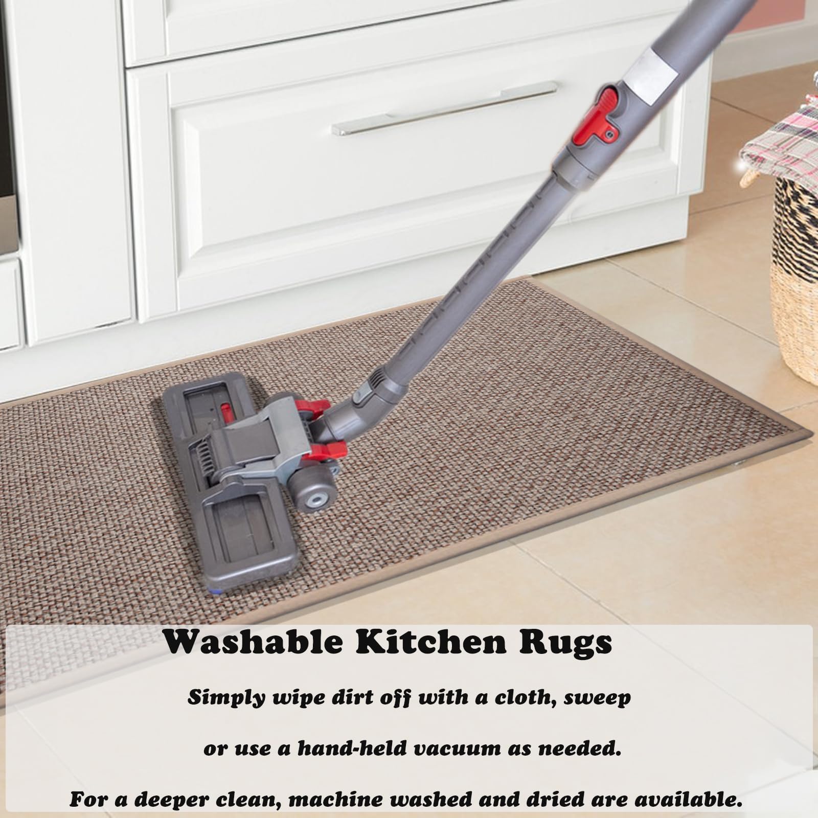 Yancorp Non-Slip Washable Kitchen Rugs Set of 2 - Gray Jute Runner Mats for Floor, Hallway & High Traffic Areas | Durable & Stylish Kitchen Floor Mats for Home Decor