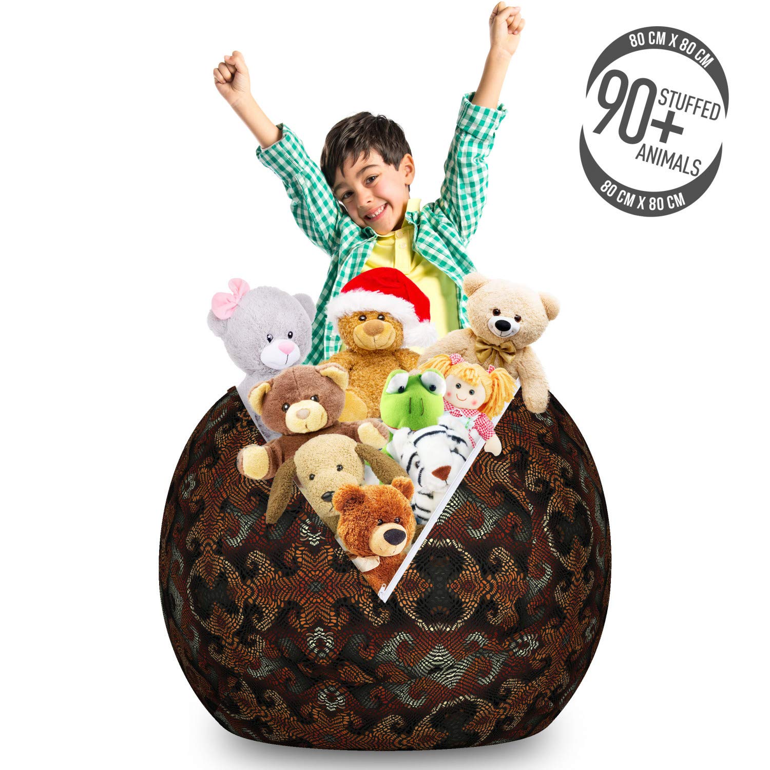 Ambesonne Abstract Storage Toy Bag Chair - Dark Tones with Curving Strikes, Dashes & Blots - Washable Stuffed Animal Organizer - Large Size Grey Redbrown - Perfect for Kids' Room, Playroom & Nursery Organization