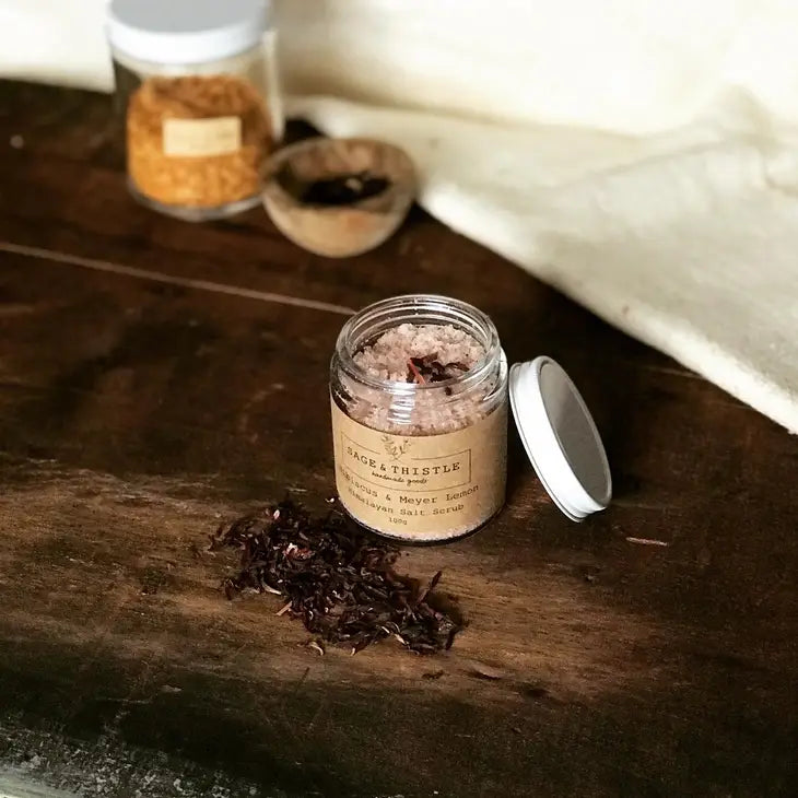 Organic Hibiscus & Lemon Himalayan Salt Scrub - Exfoliating Body Scrub for Soft, Glowing Skin - Spa Quality Skincare Gift - Perfect for Dry Skin Care & Relaxing Bath Time