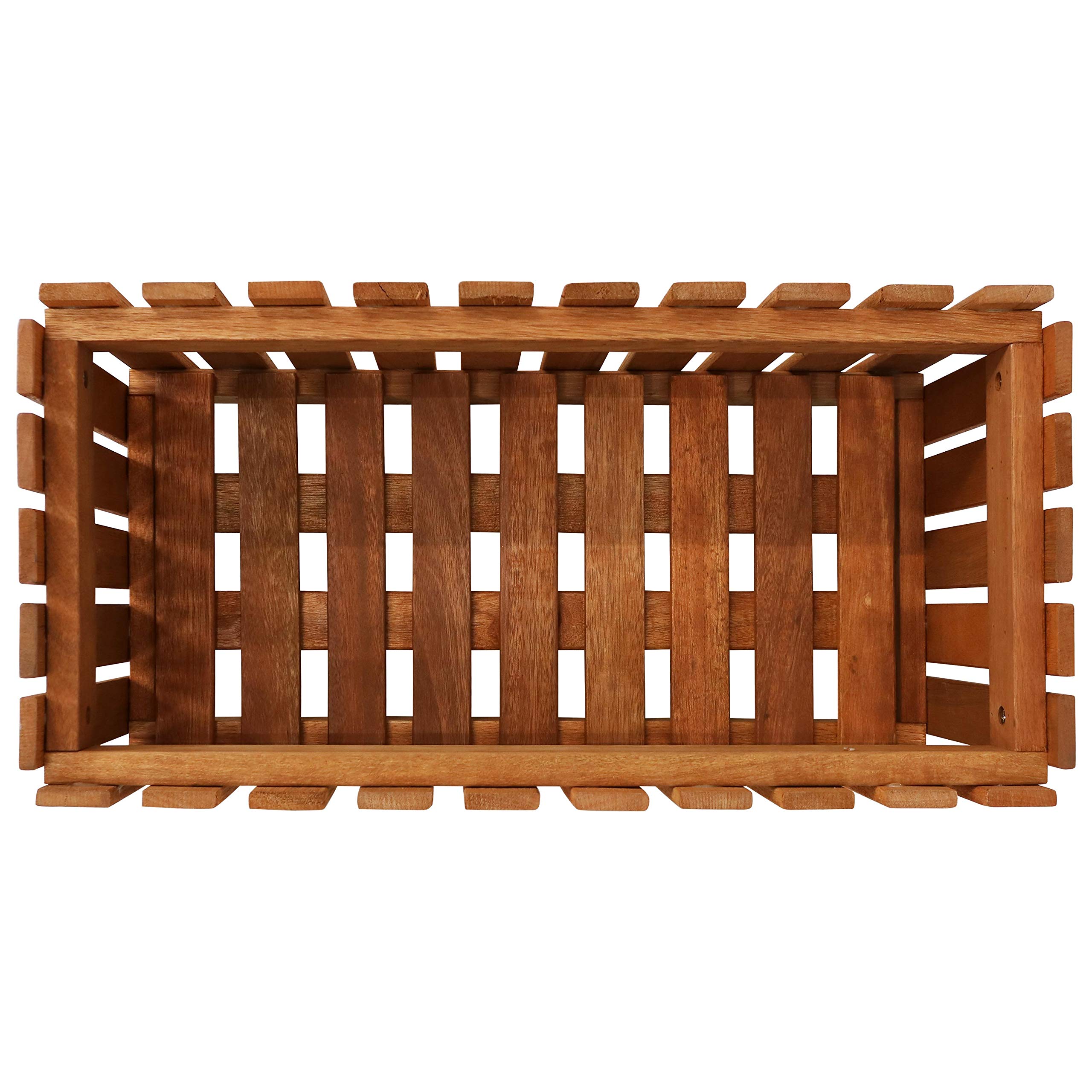 Sunnydaze 24-Inch Meranti Wood Picket Style Planter Box & 2-Pack 16-Inch Square Outdoor Planters with Teak Oil Finish - Perfect for Patio, Garden, and Balcony Decor