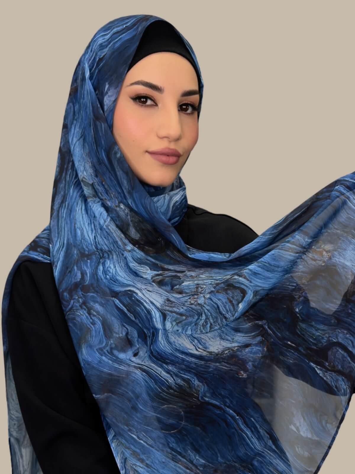 Printed Chiffon Hijab - Ocean Mist Color - Lightweight Muslim Scarf for Women - Perfect for Daily Wear, Prayer & Special Occasions